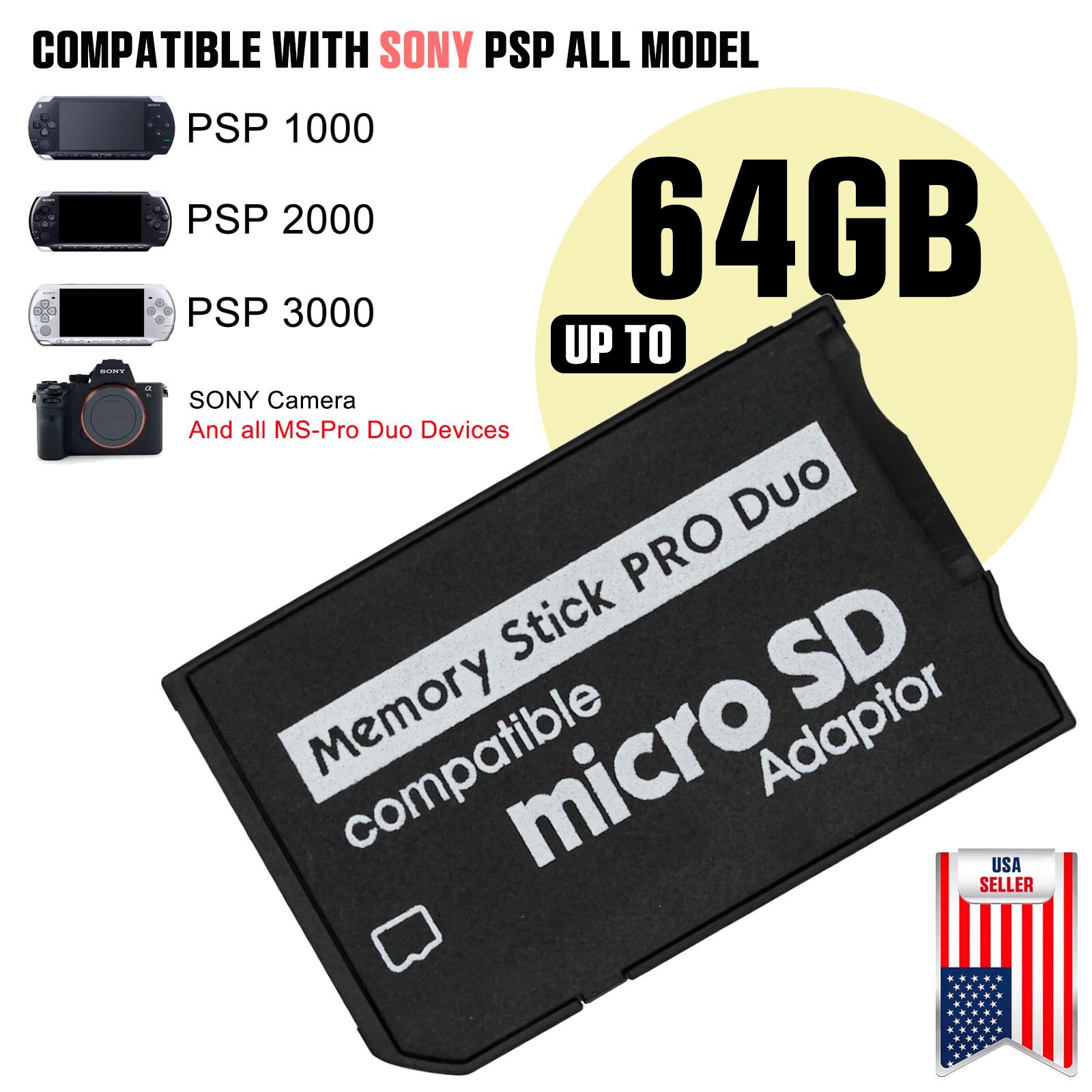 Micro SD TF Card - SDHC SDXC Memory Stick MS Pro Duo Adapter Reader For PSP SONY
