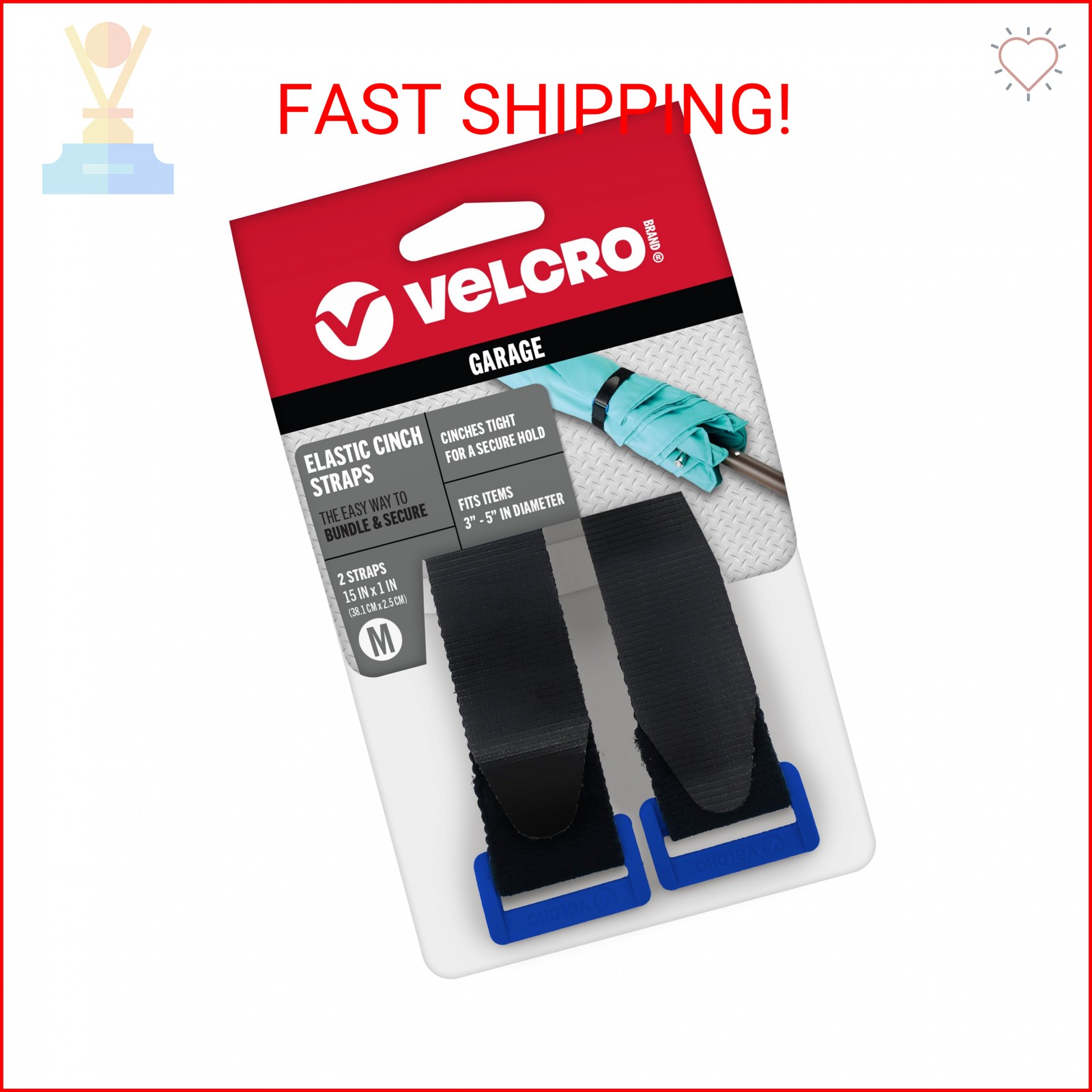 VELCRO Brand Garage Organization | Elastic Cinch Straps with Buckle| Bundle Pole