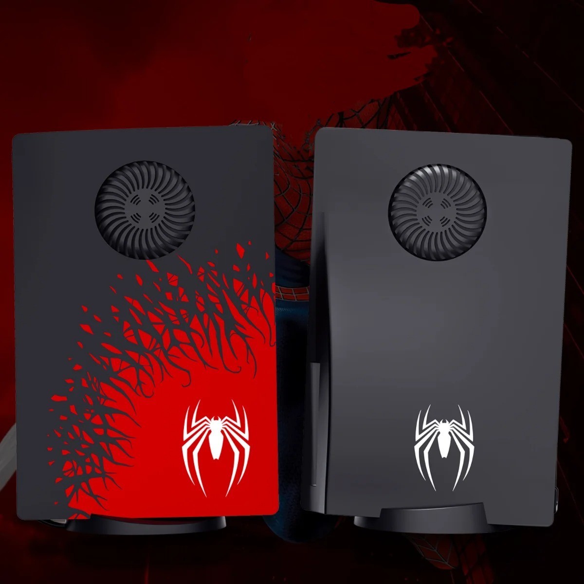 SpiderMan PS5 Vent Plates Covers DISC VERSION Venom PlayStation, Red & Black Set