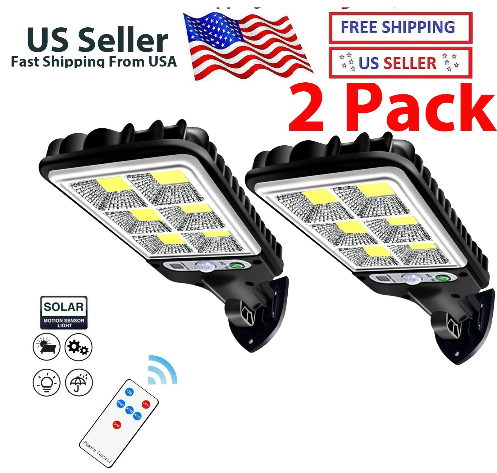 2PCS Outdoor Solar Wall Light LED Motion Sensor Bright Flood Street Lamp 3 Modes
