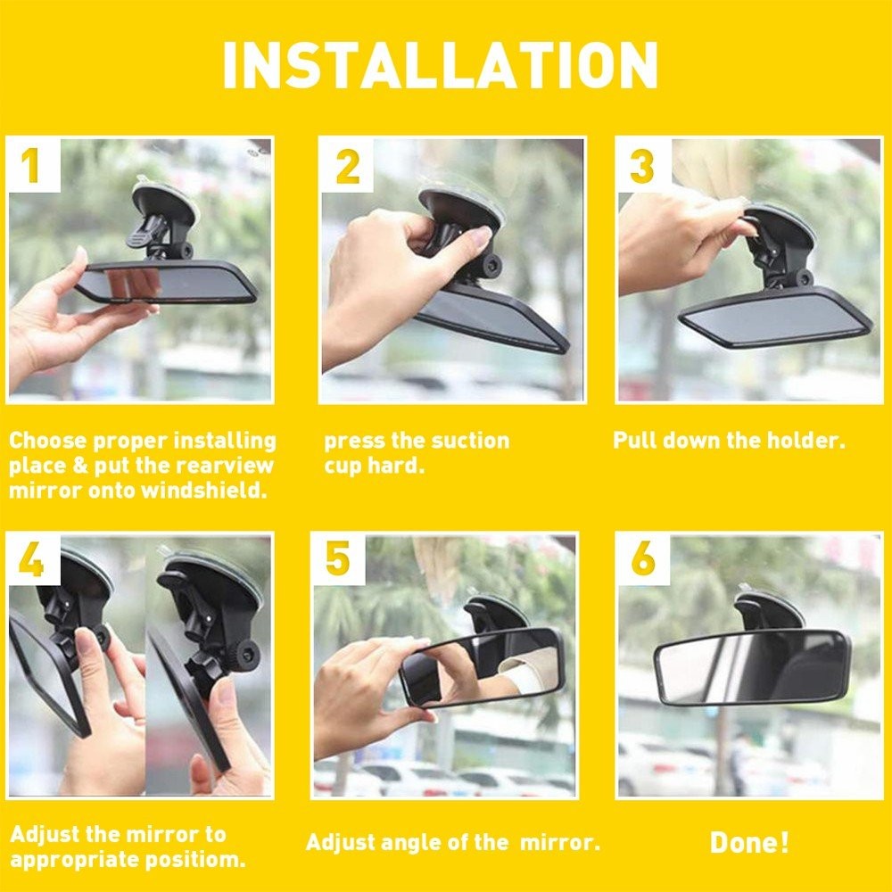 Universal Black Car Rear Suction View Cup Mirror Learner Driver Interior Glass