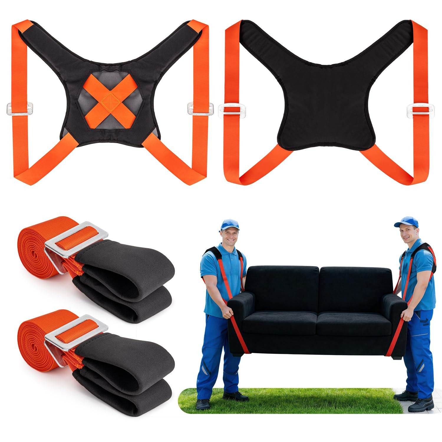 Moving Straps for Lifting, Lifting Straps with Back Support for 2 Movers, Sho...