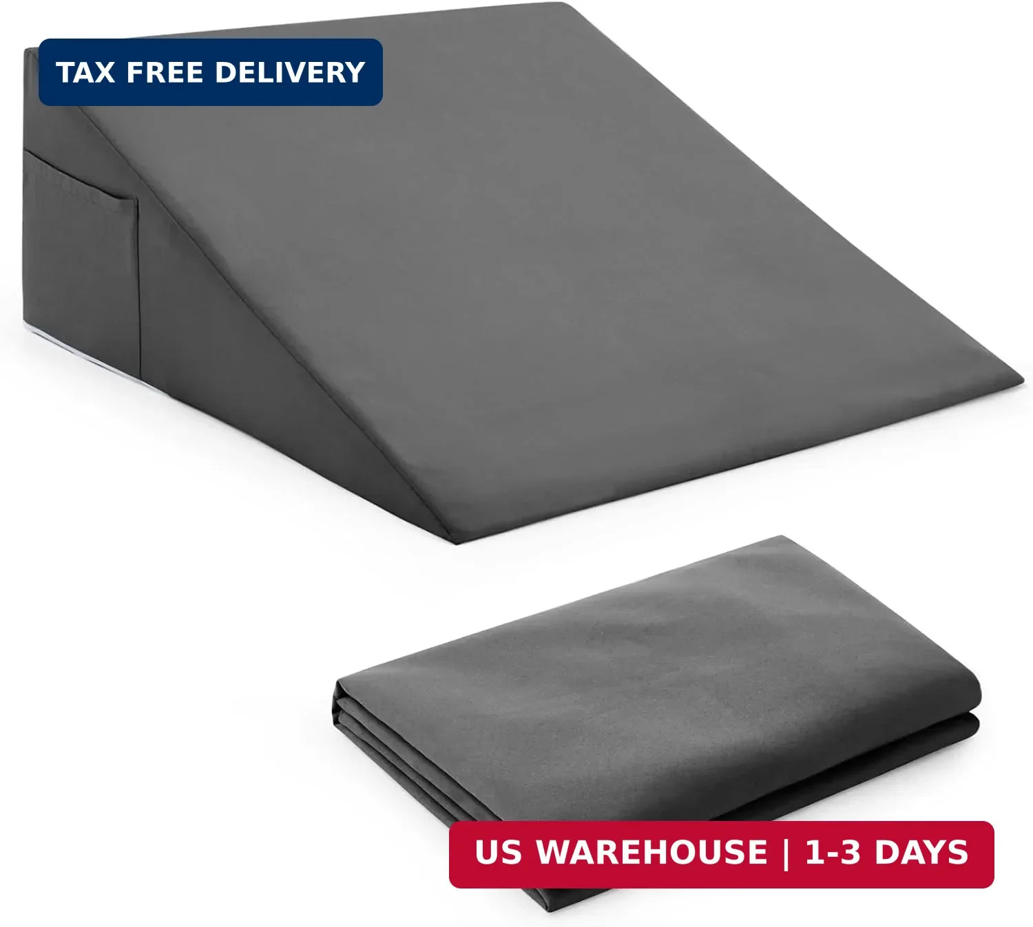 Dark Grey Bed Wedge Pillow Cover 26x25x7.5 Replacement Washable Cover
