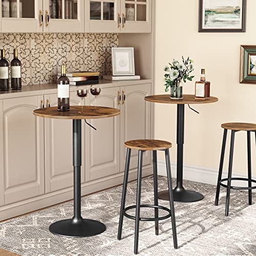 Bar Table, Height-Adjustable Round Pub Table 27-35.4 Inches 1 Rustic Brown
