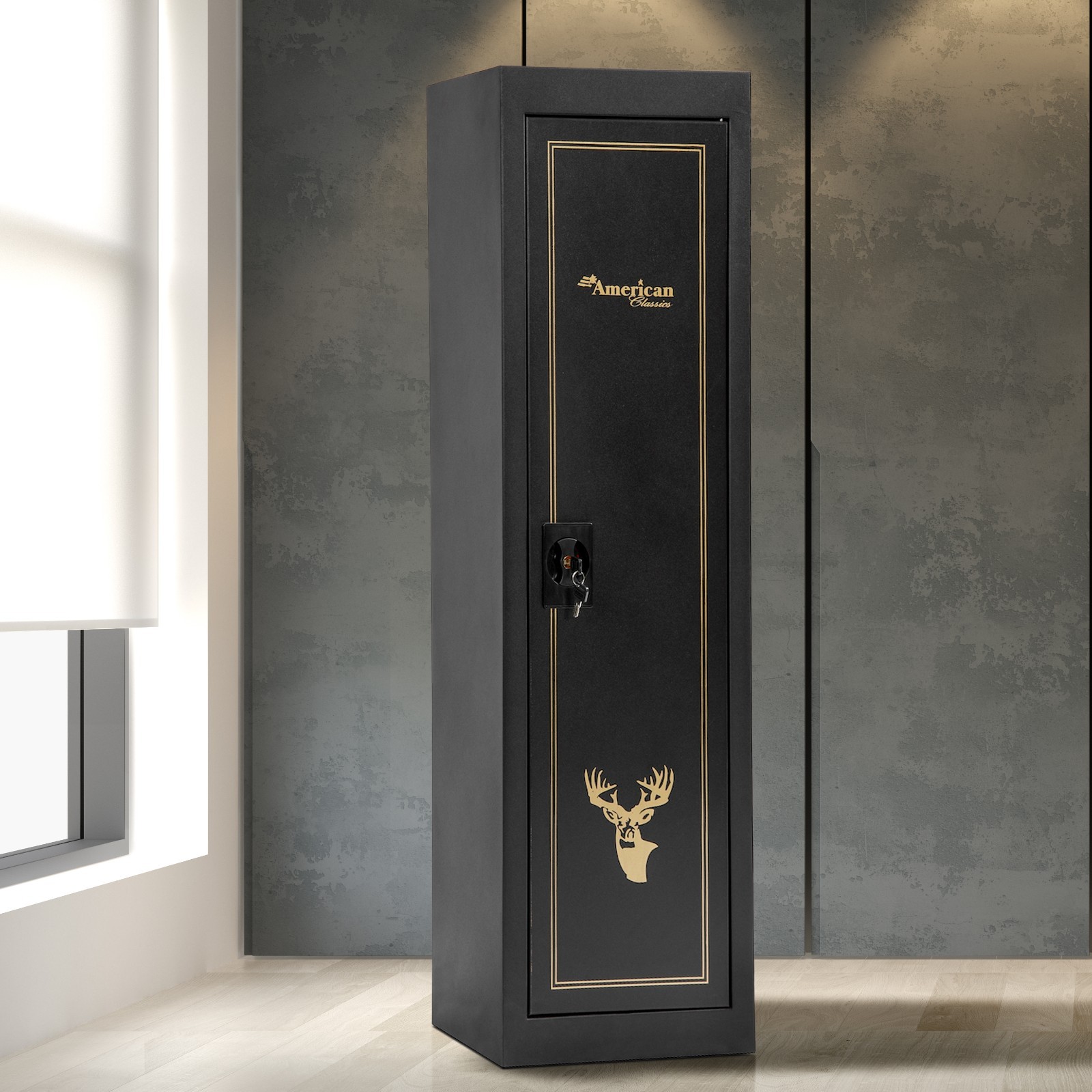 Space Saving 5 Gun Metal Locking Security Cabinet,  Model 901