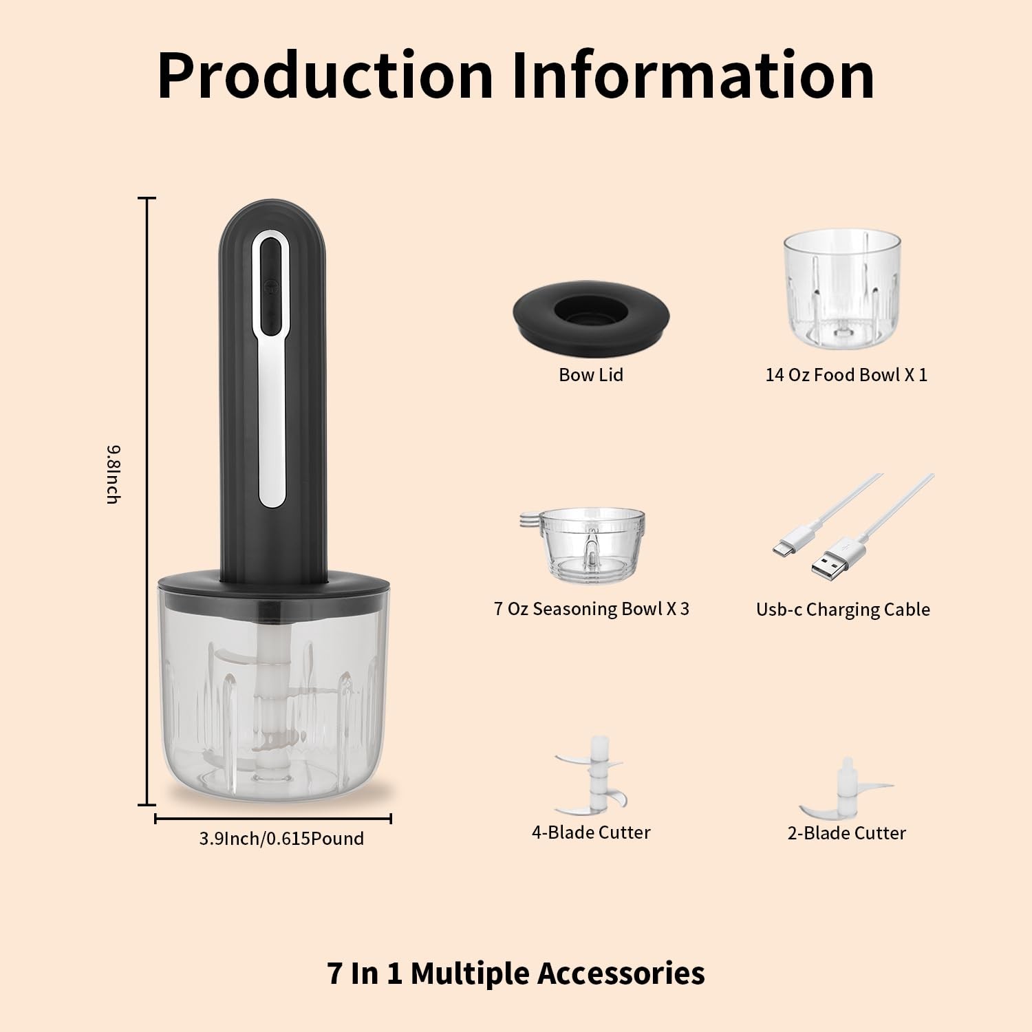 MINI Cordless Food Processor Electric Vegetable Chopper,USB Rechargable Compa...
