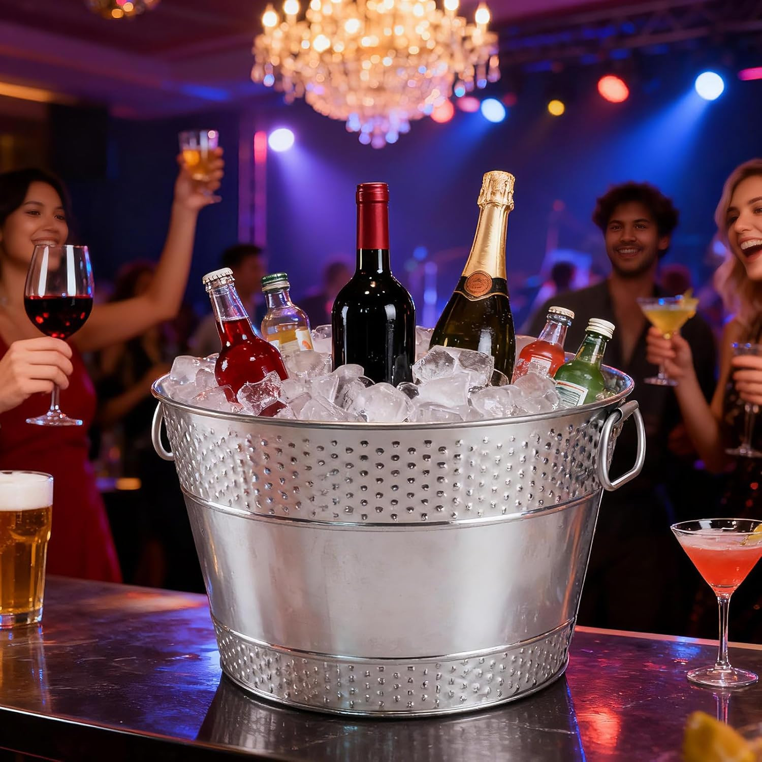 Galvanized Tub Ice Bucket for Parties, Thick Metal Galvanized Drink Buckets, Bev