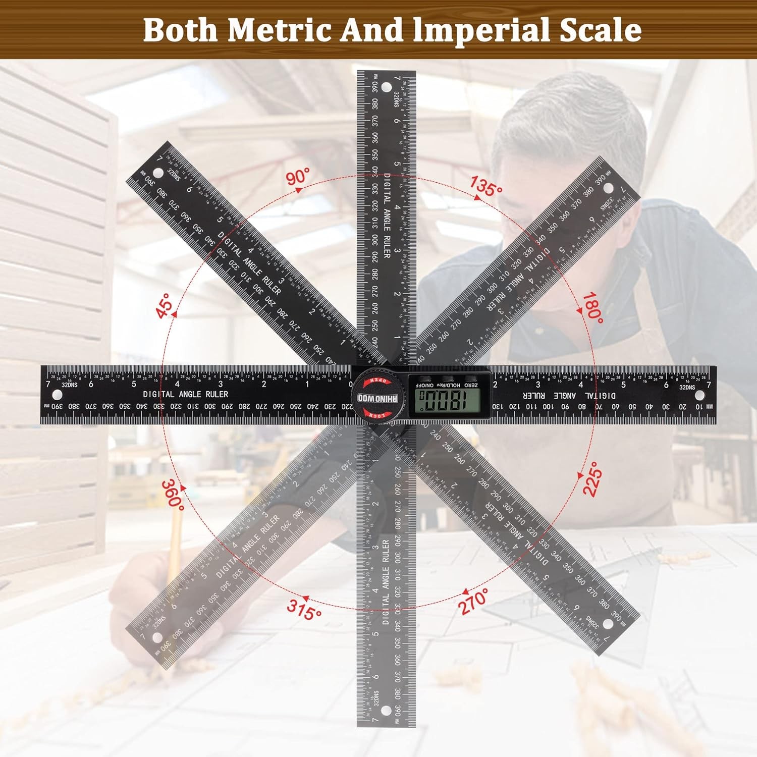 2 IN 1 digital angle ruler Guage 360 degree 200mm electronic meter Protractor
