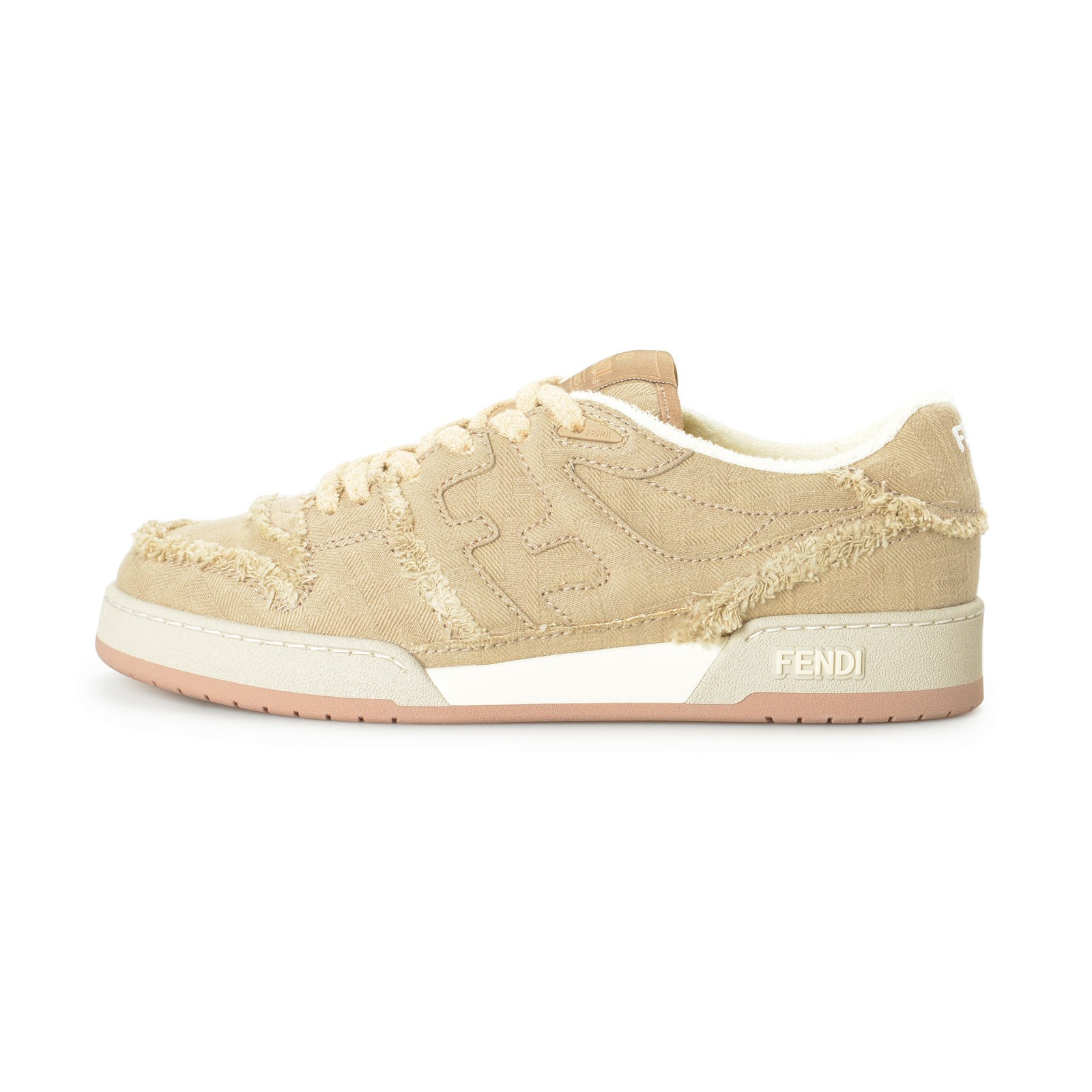 Fendi Men's "7E1495 AN8L F1LQI" Beige Canvas Leather Fashion Sneakers Shoes