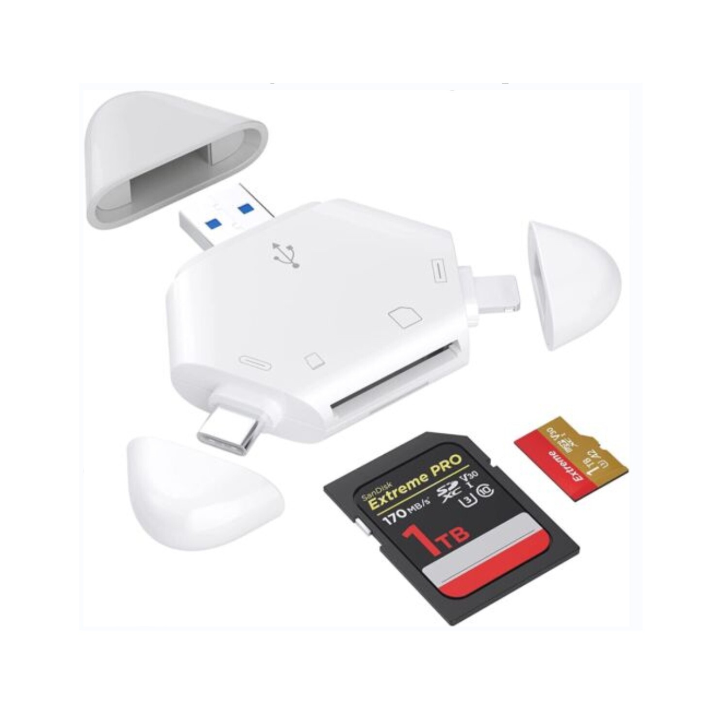 FLEAVER 3 in1 Memory Card Reader for iPhone USB C and USB A Devices Support SDTF