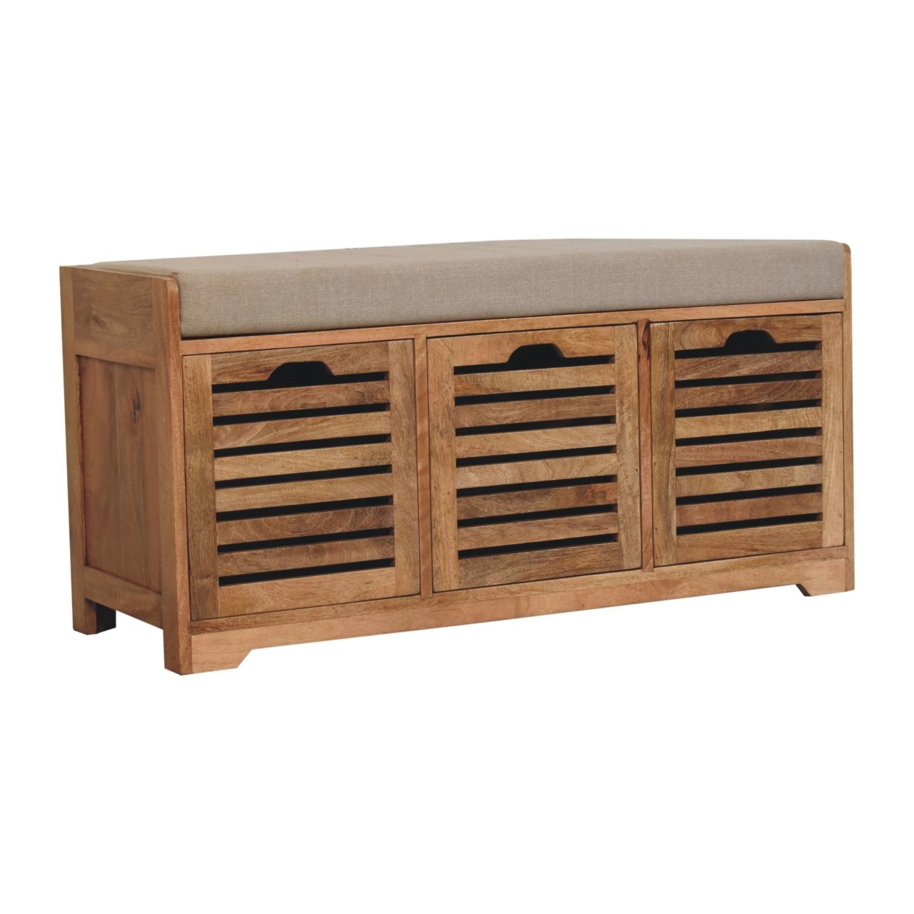 Shutter Oak-ish Shoe Bench with Cushion