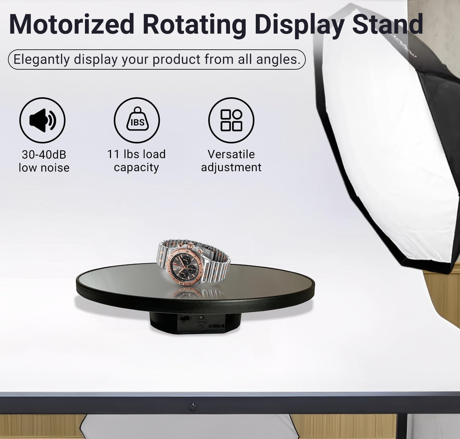 Motorized Rotating Display Stand, 10inch /11Lbs Load ,Mirror Cover ，360 Degree E