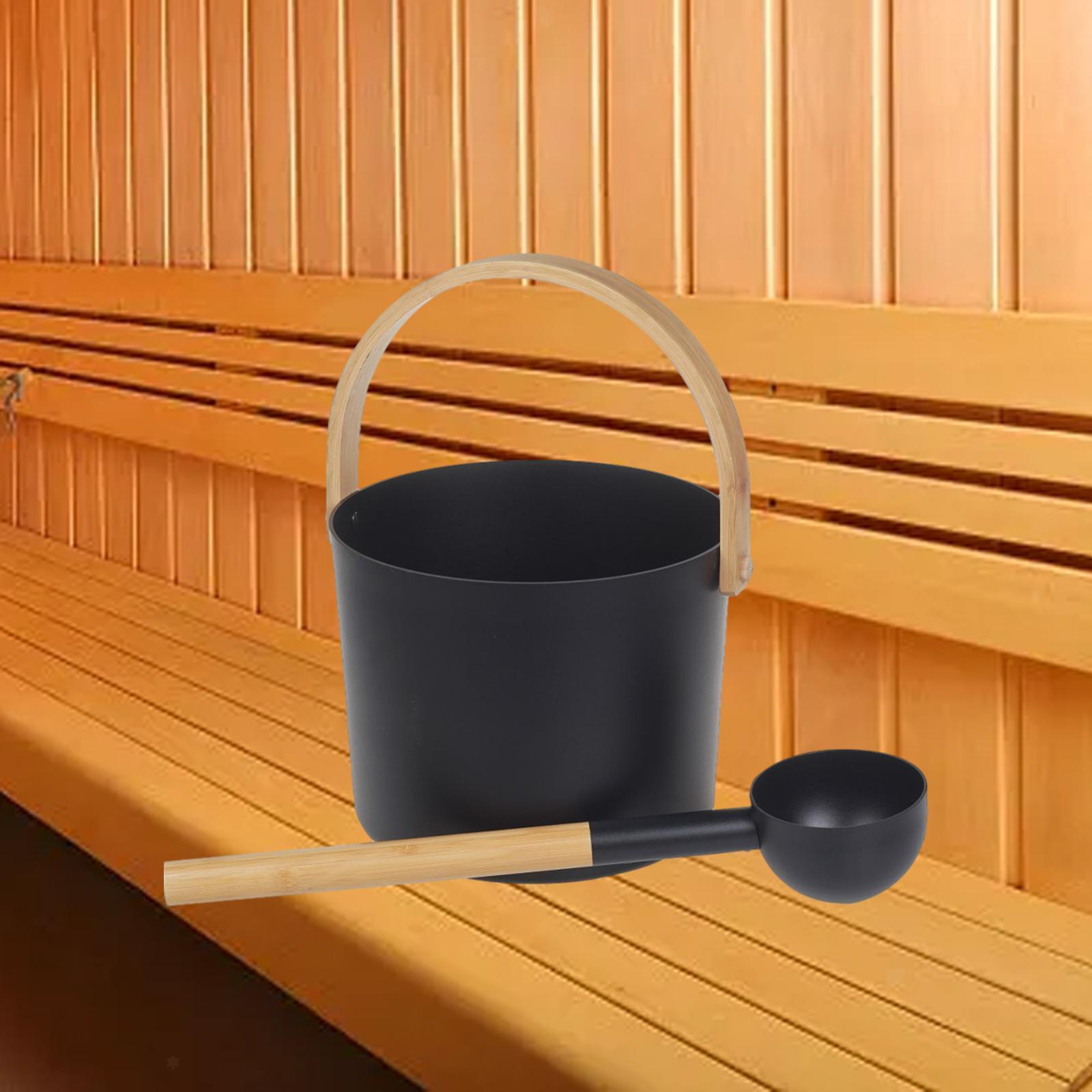 Sauna Bucket with Ladle, Sauna Accessory ,Bamboo Handle Portable 7 Liter Sauna