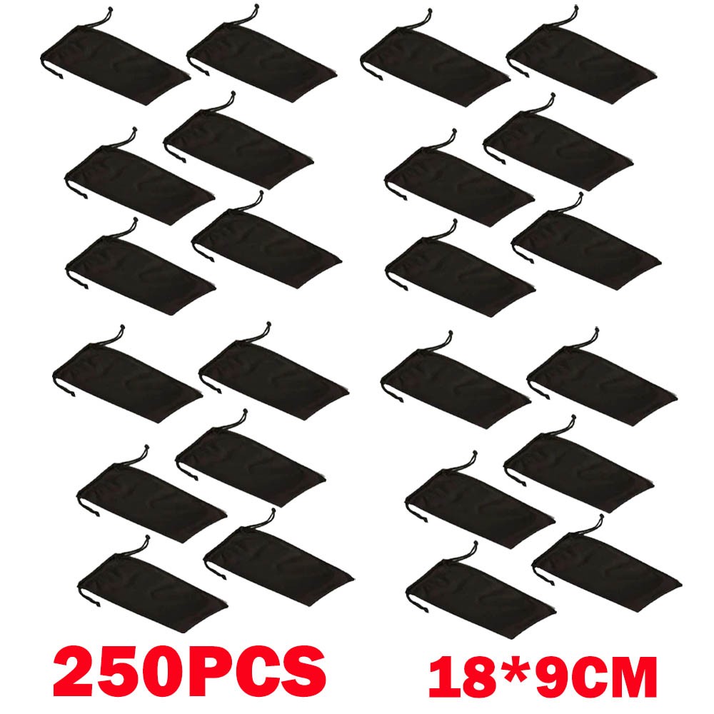 250Pcs 18*9cm Black Micro Fiber Sunglasses Carrying Pouch Soft Case Glasses Bags