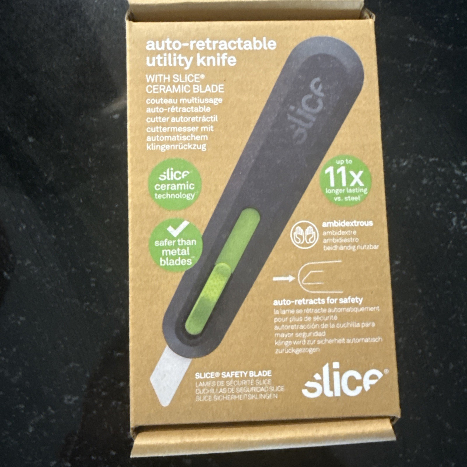 Slice Smarty Series Auto-Retract Utility Knife Grey/Green Ceramic Blade #10554