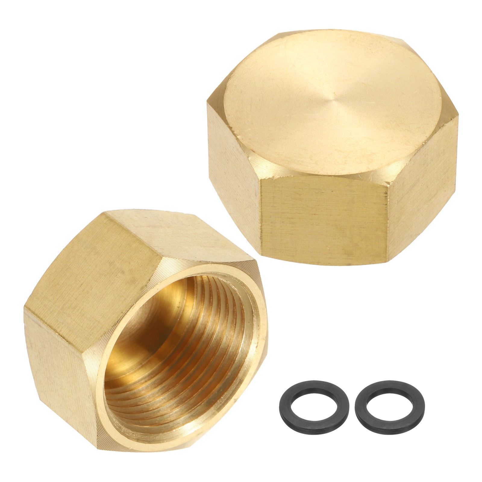 2pcs Brass Pipe Fitting Hex Head Plug 3/4" NPT with Gasket, Gold Tone