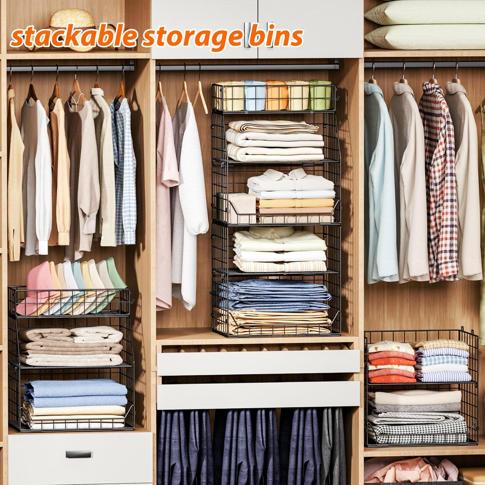 5-Tier Stackable Closet Organizers and Storage with Small Basket for Hats,Clo...