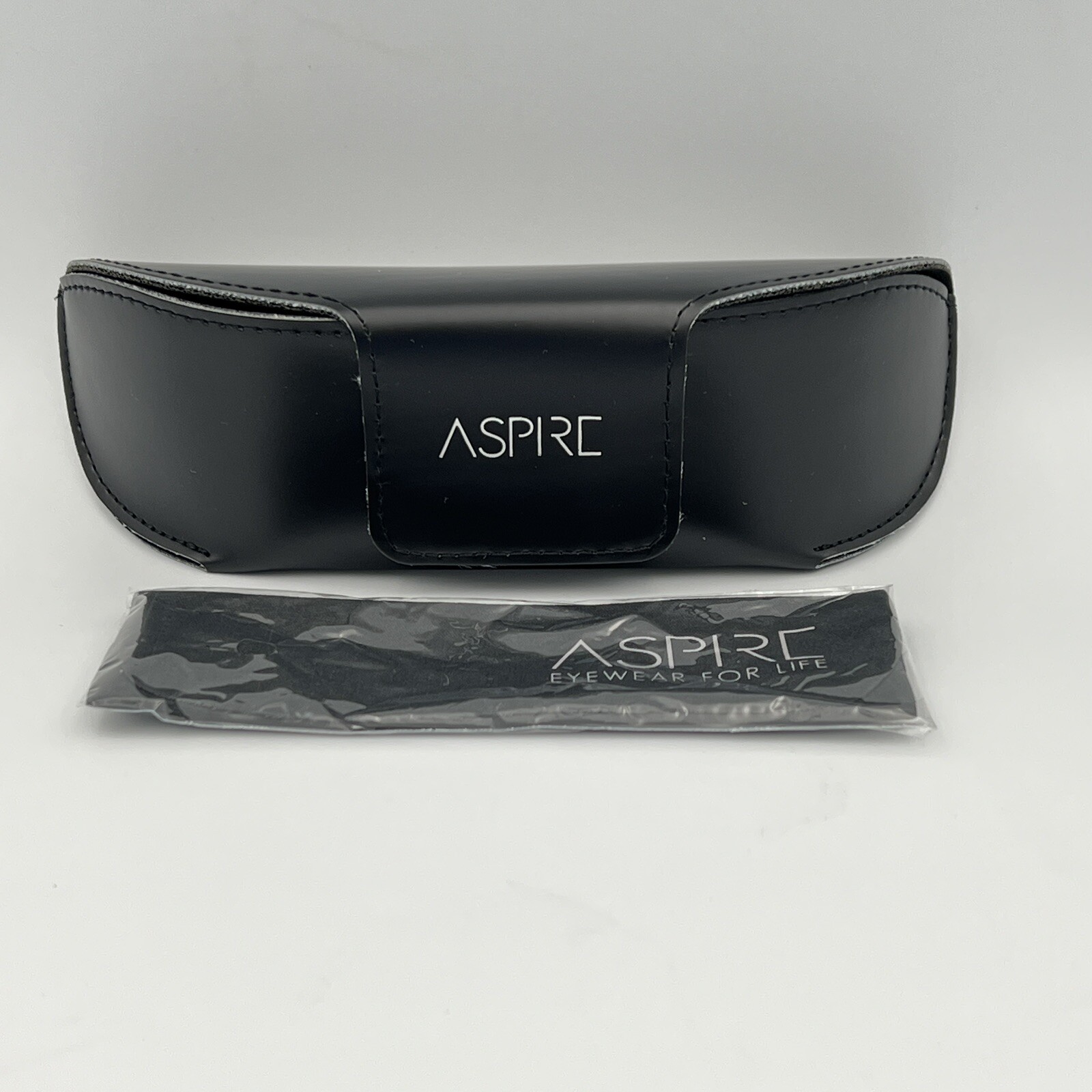 Aspire Black Eyeglass Optical Case Faux Leather Hook Loop NEW w/ Cleaning Cloth
