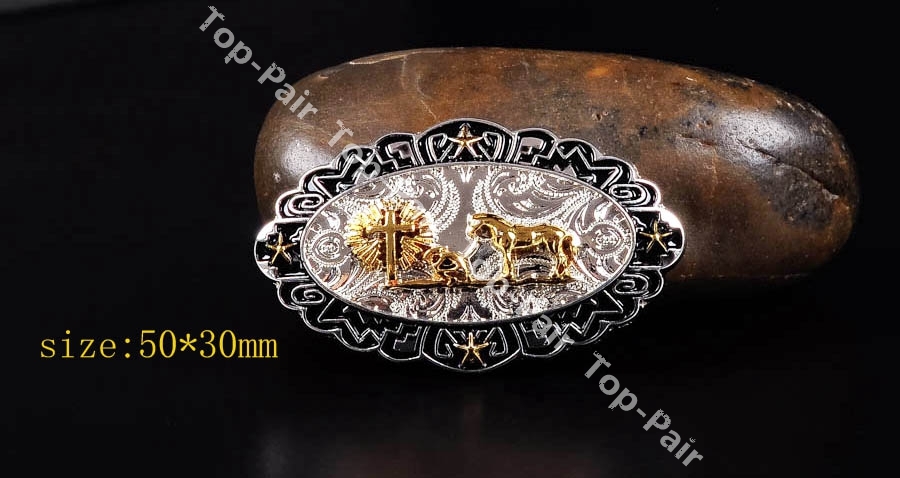 5PCS 50*30mm Western Gold Silver Plated Horse Cross Belt Leathercraft CONCHOS