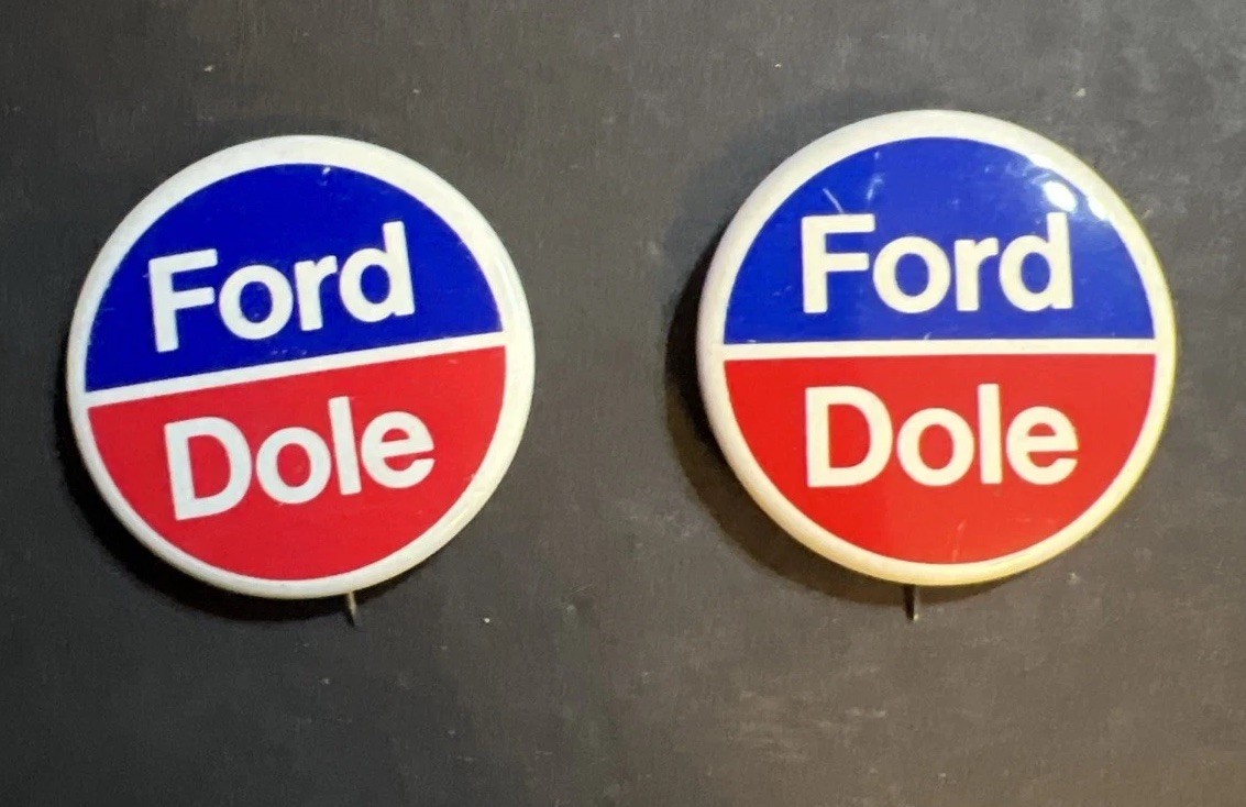 Pair of 1976 Ford Dole Presidential Election Campaign Pin Political Buttons