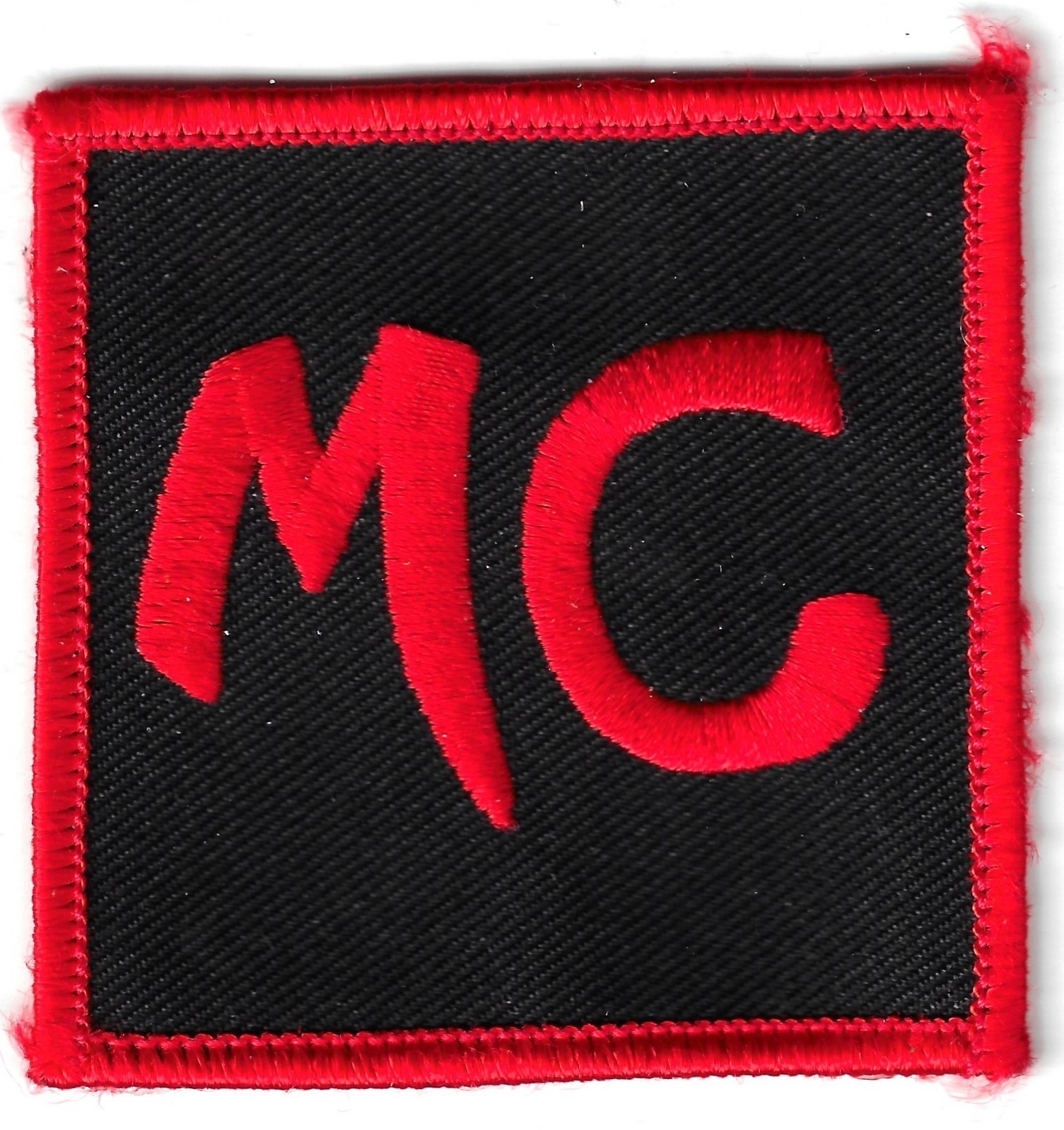 NOS 1970's Sew on only Patch MC Motorcycle Biker Red on Black Measures 2"x2"