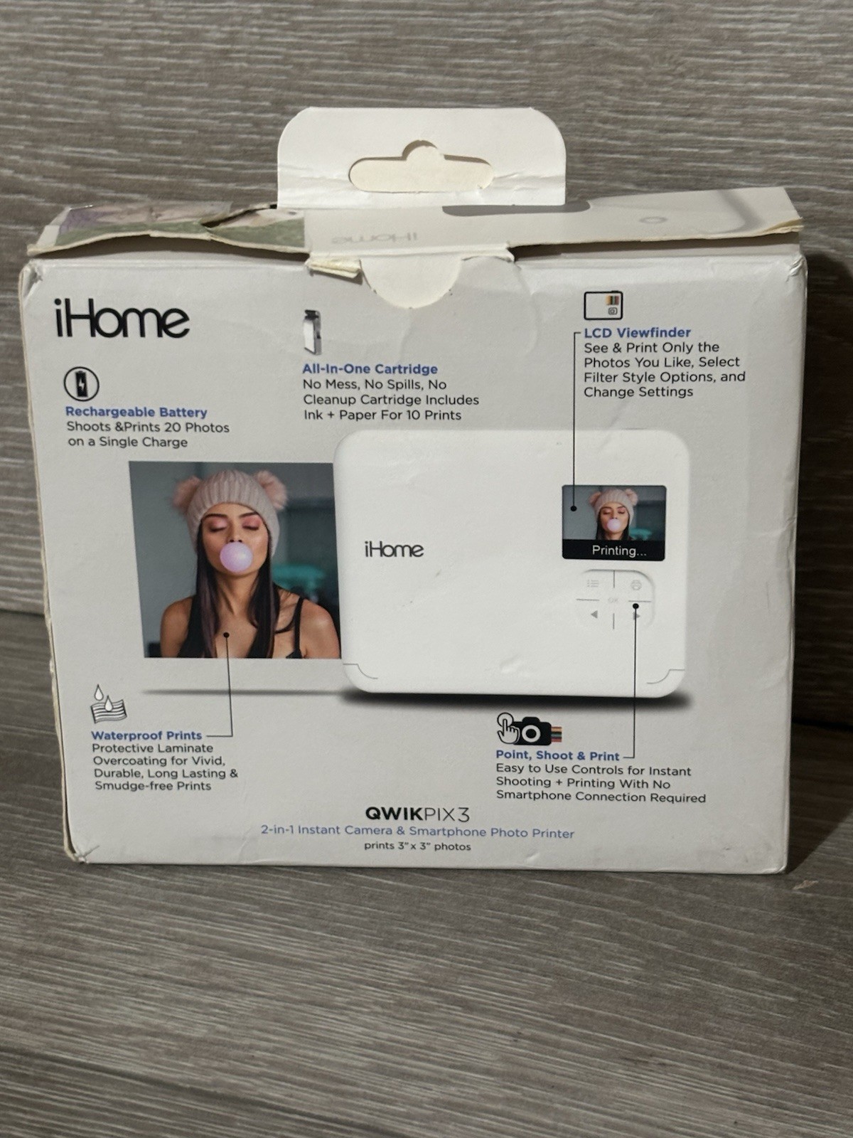 iHome QWIK PIX3 Bluetooth Printer Camera IHCP33 Bundle - WORKING NO CARTRIDGE