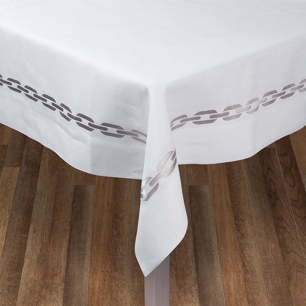 Serenk Chain Linen Tablecloth Silver 155x250cm