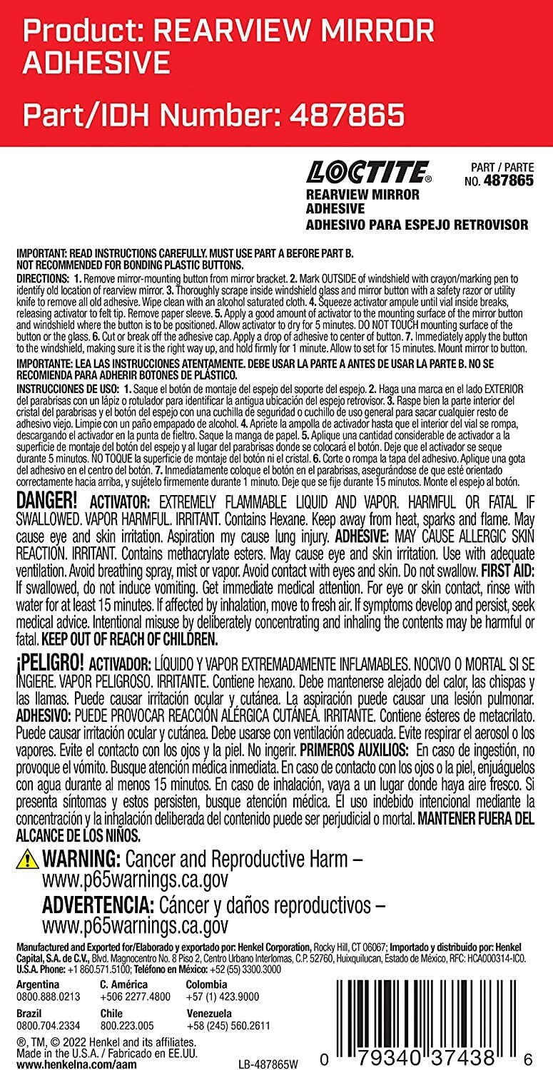 Loctite 37438 Rearview Mirror Adhesive Kit , 0.3 cc