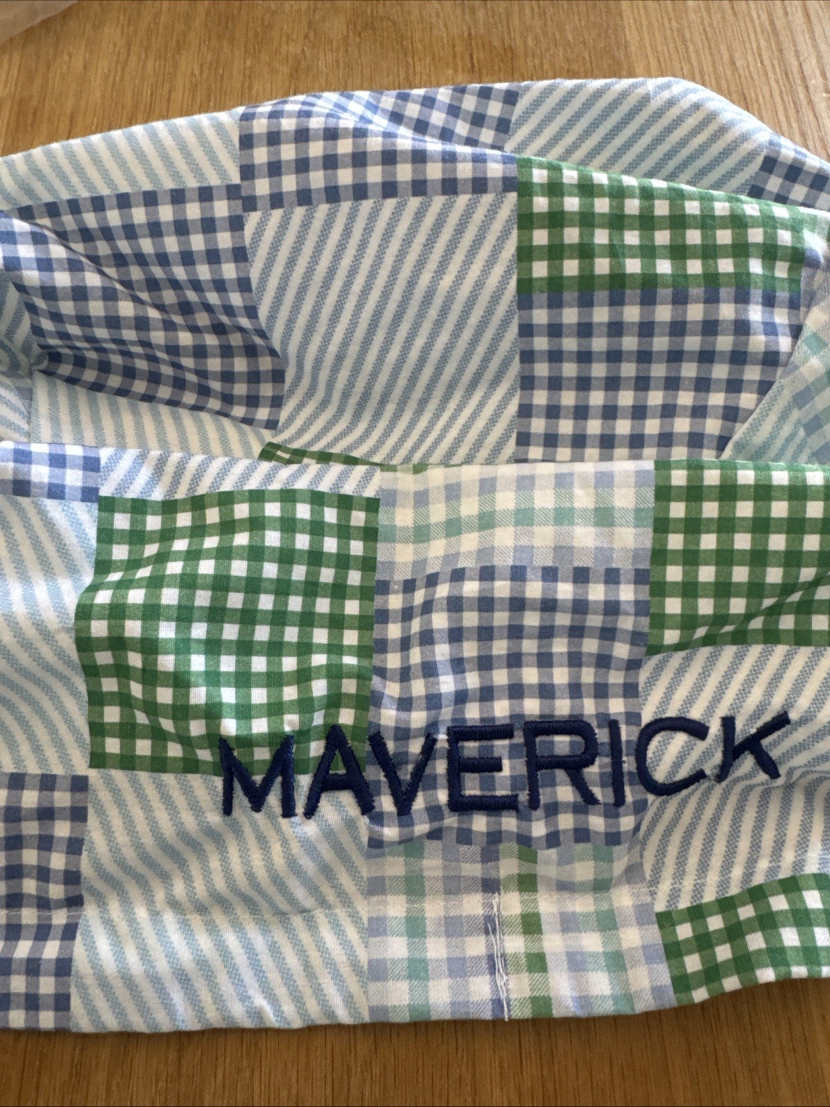 POTTERY BARN Blue Green  Gingham  Easter Basket Liner-small- Monogram Maverick