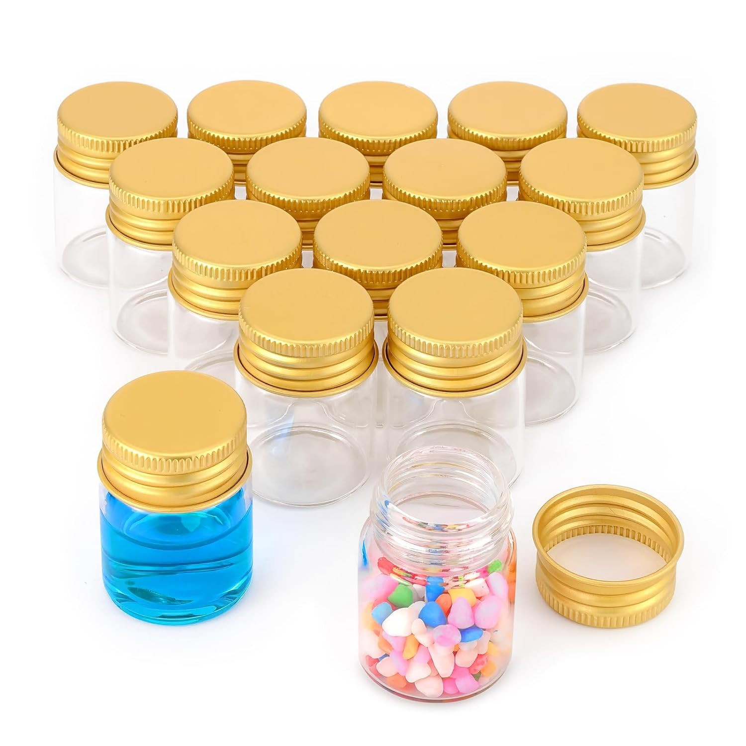 16Pcs 15ml(0.5 oz) Empty Tiny Jars Small Glass Vials with Lids Lab Sample Vials