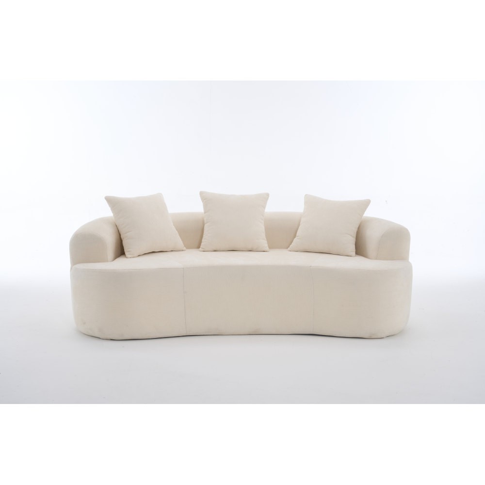 Crescent-shaped sofa, modern low-back design with deep cushions, self-inflating