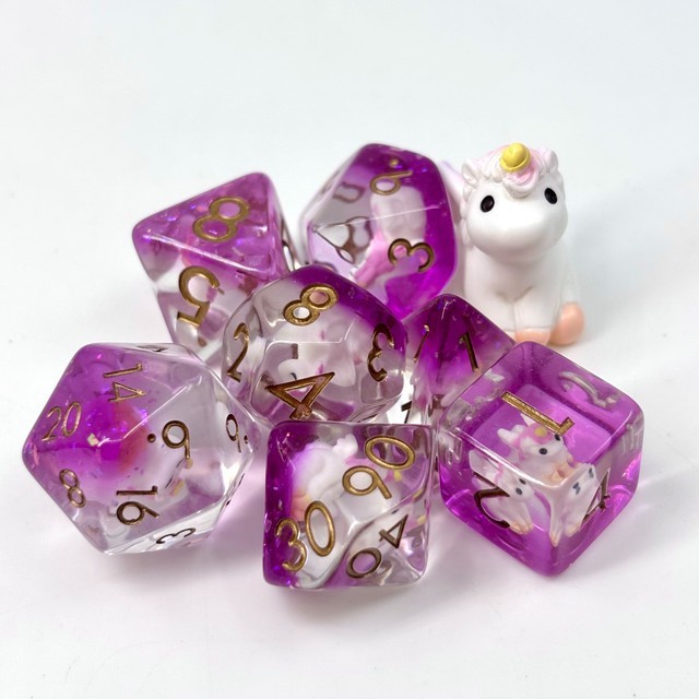Sage's Baby Unicorn Familiar Resin Polyhedral Dice Set + Figurine | Dnd D&D RPG