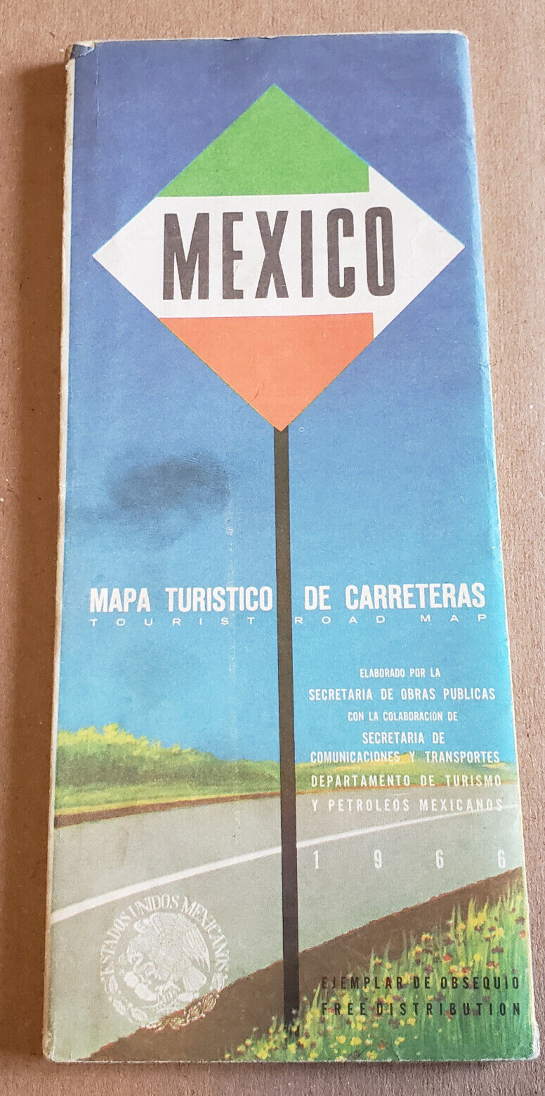 Vintage 1966 Mexico Tourist Road Map Travel Guide Mapa Turistico