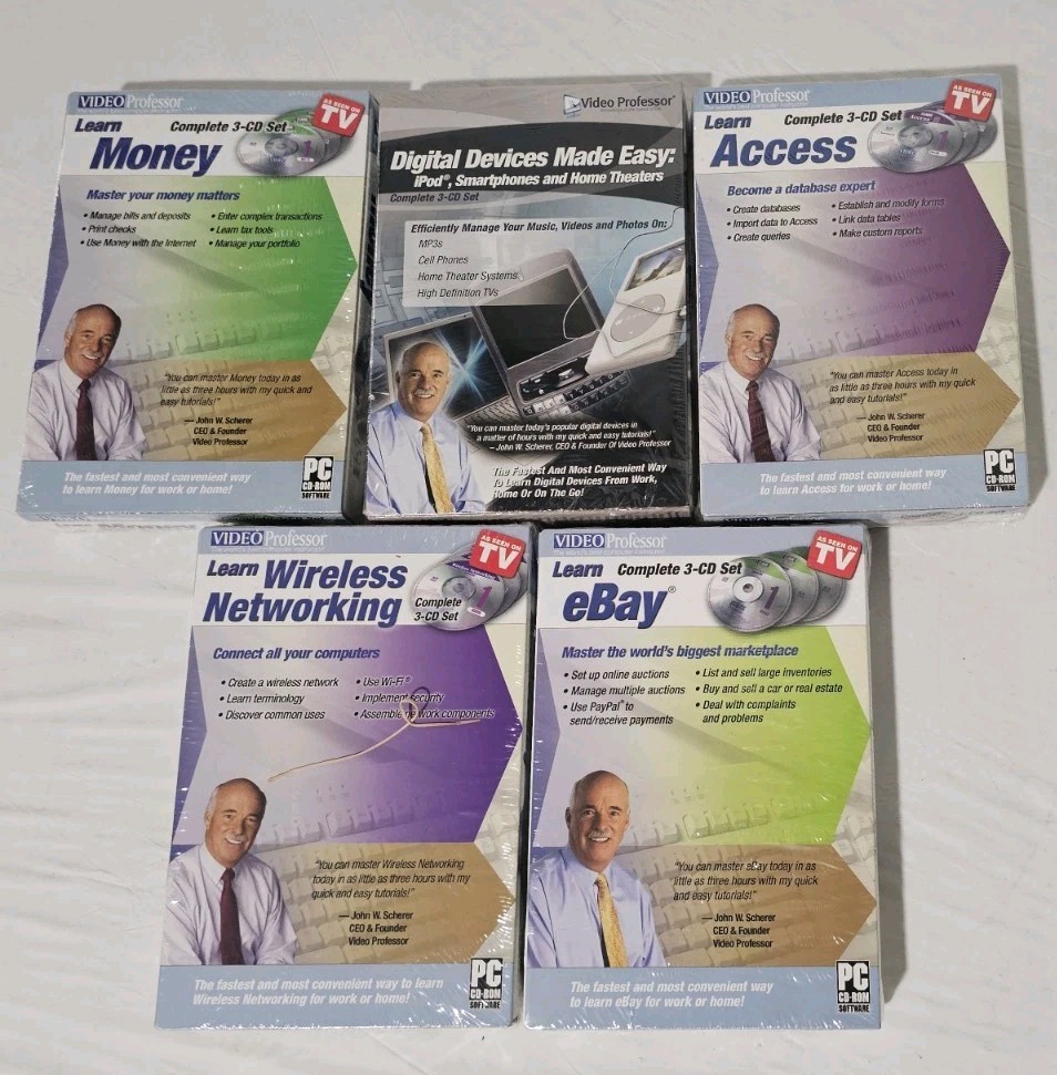 New Sealed Video Professor Software Lot of 5  3-CD Sets Money Ebay Wireless Net