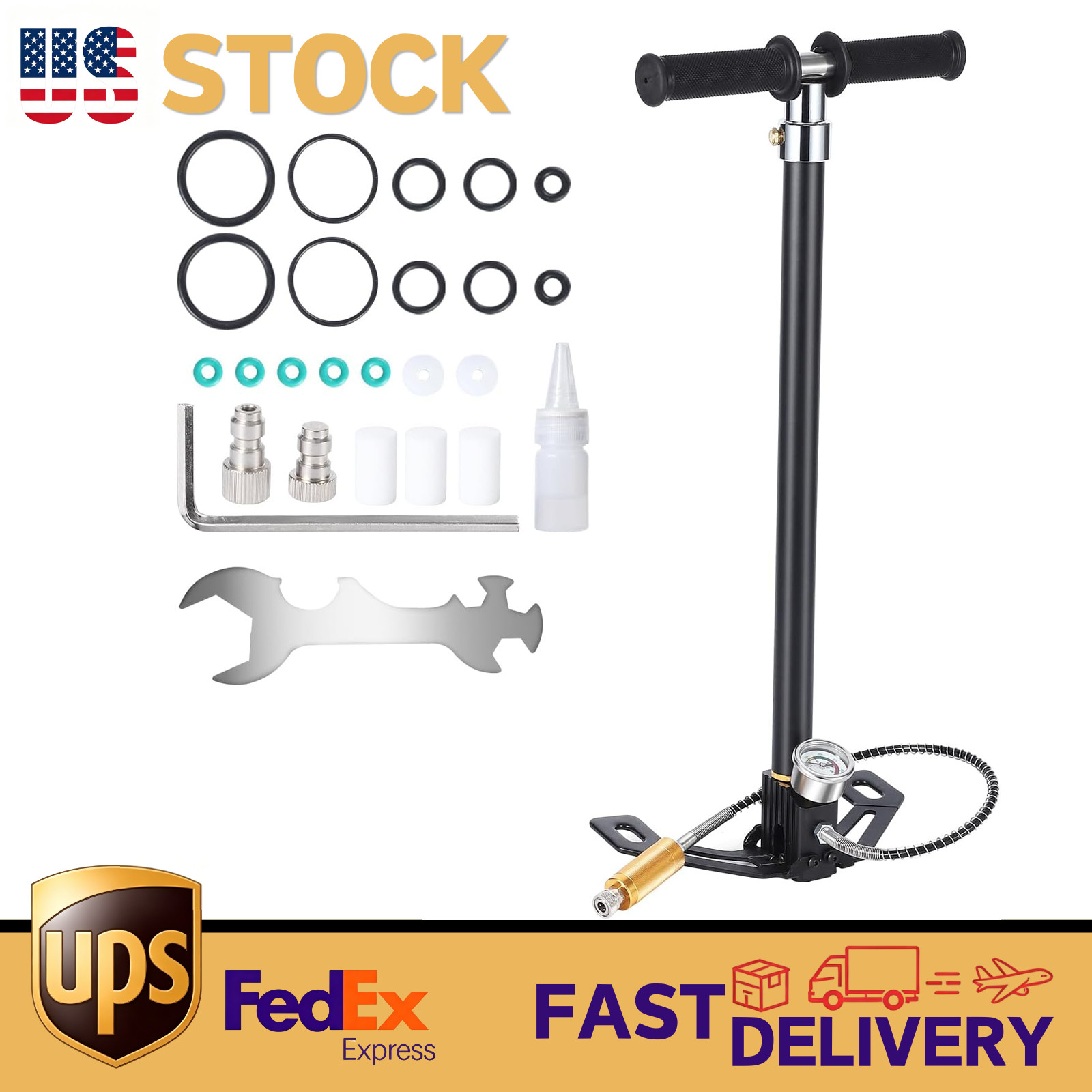 4-Stage PCP Hand Pump High-Pressure 30MPa for Air Rifles, HPA Tanks, Paintball