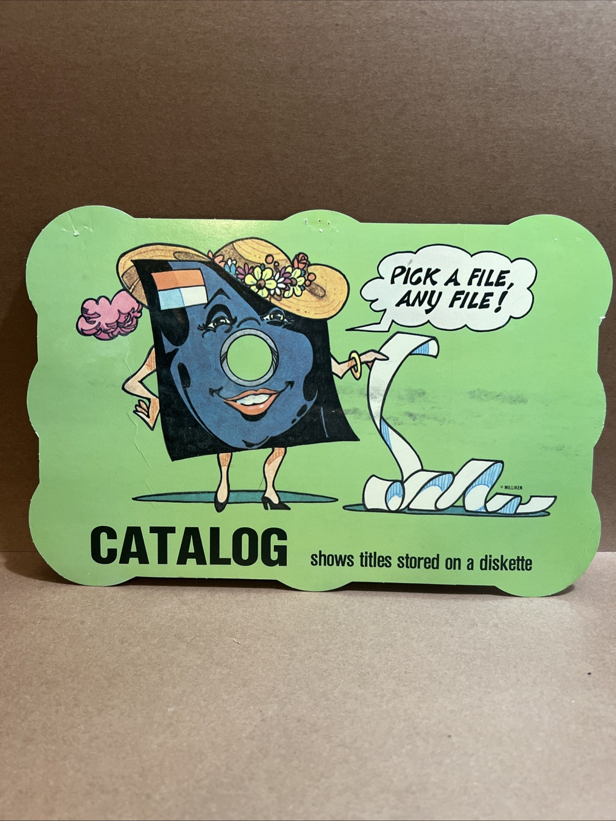 Vintage Computer Classroom Sign Milliken Programming Floppy Disc Catalog 90s