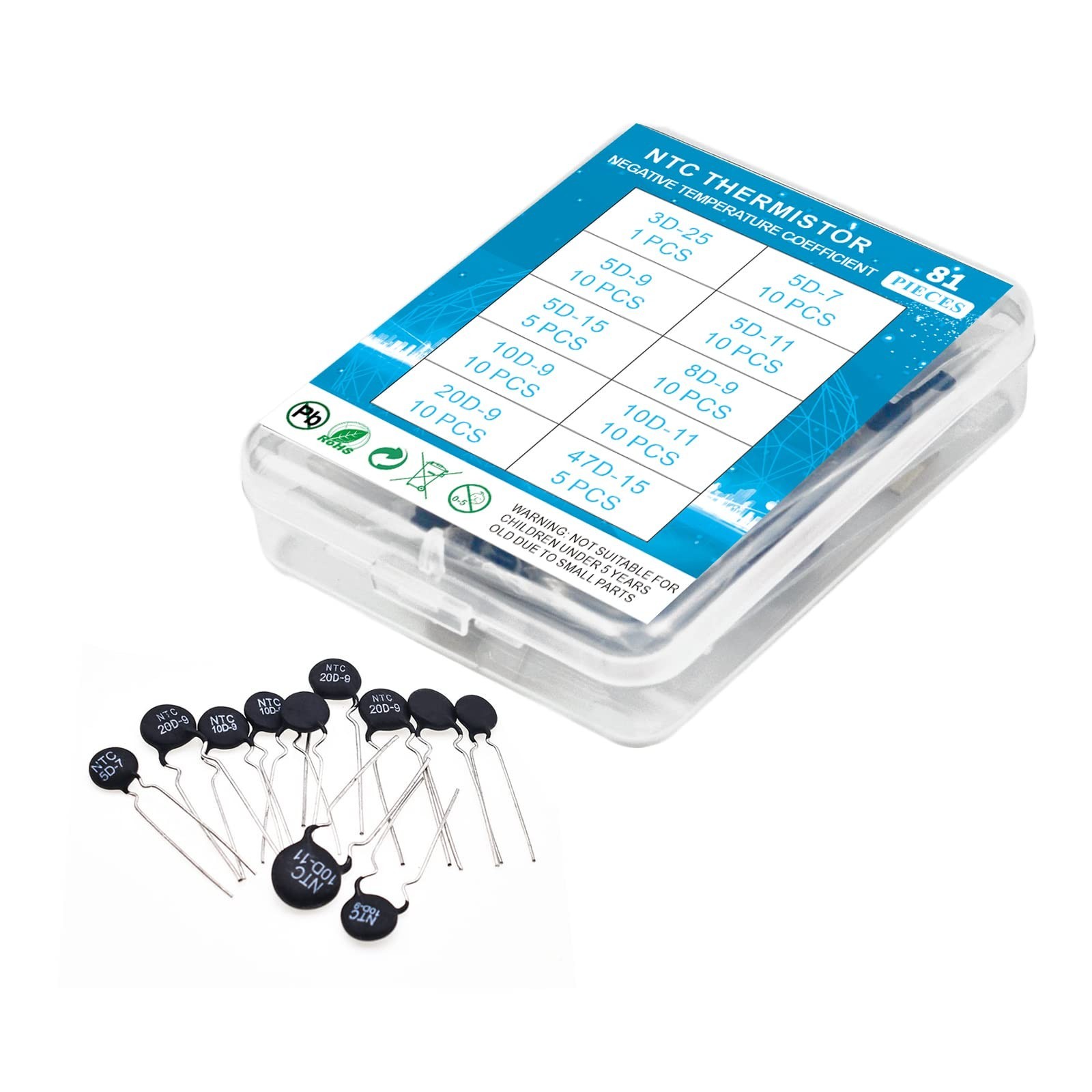 NTC Thermistor Resistors 10 Values 81 PCS Inrush Current Limiter Temperature ...