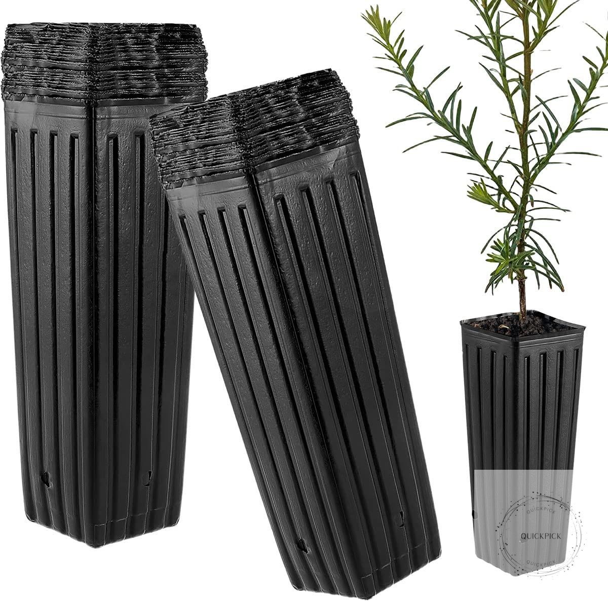 50Pcs Plastic Deep Plant Nursery Pots Tall Deep Tree Pot, Plant Seedling Treepot