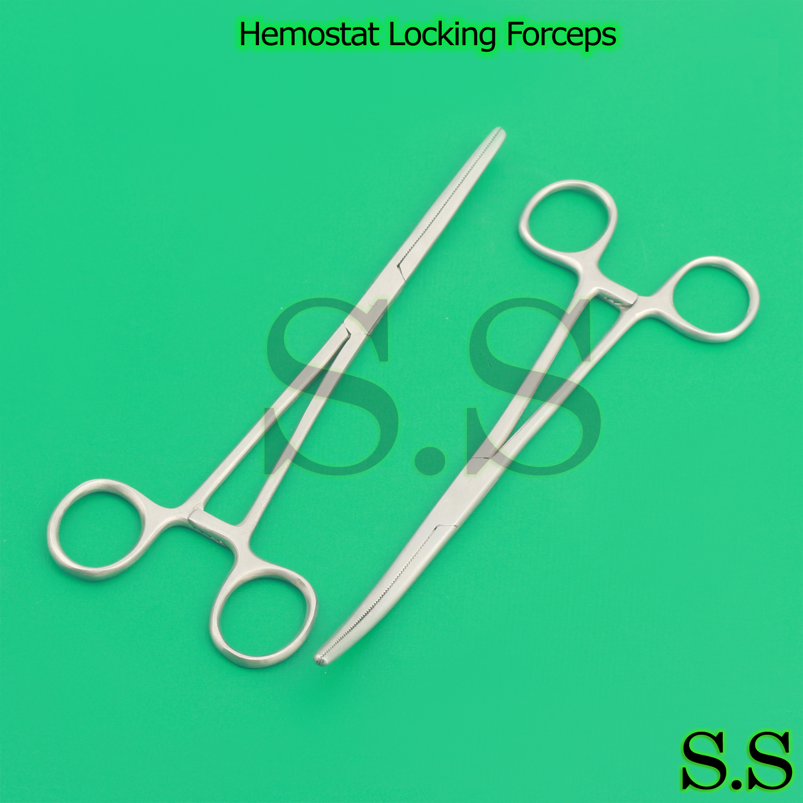 2pc Set 8" Straight & Curved Hemostat Forceps Locking Clamps Set German Grade