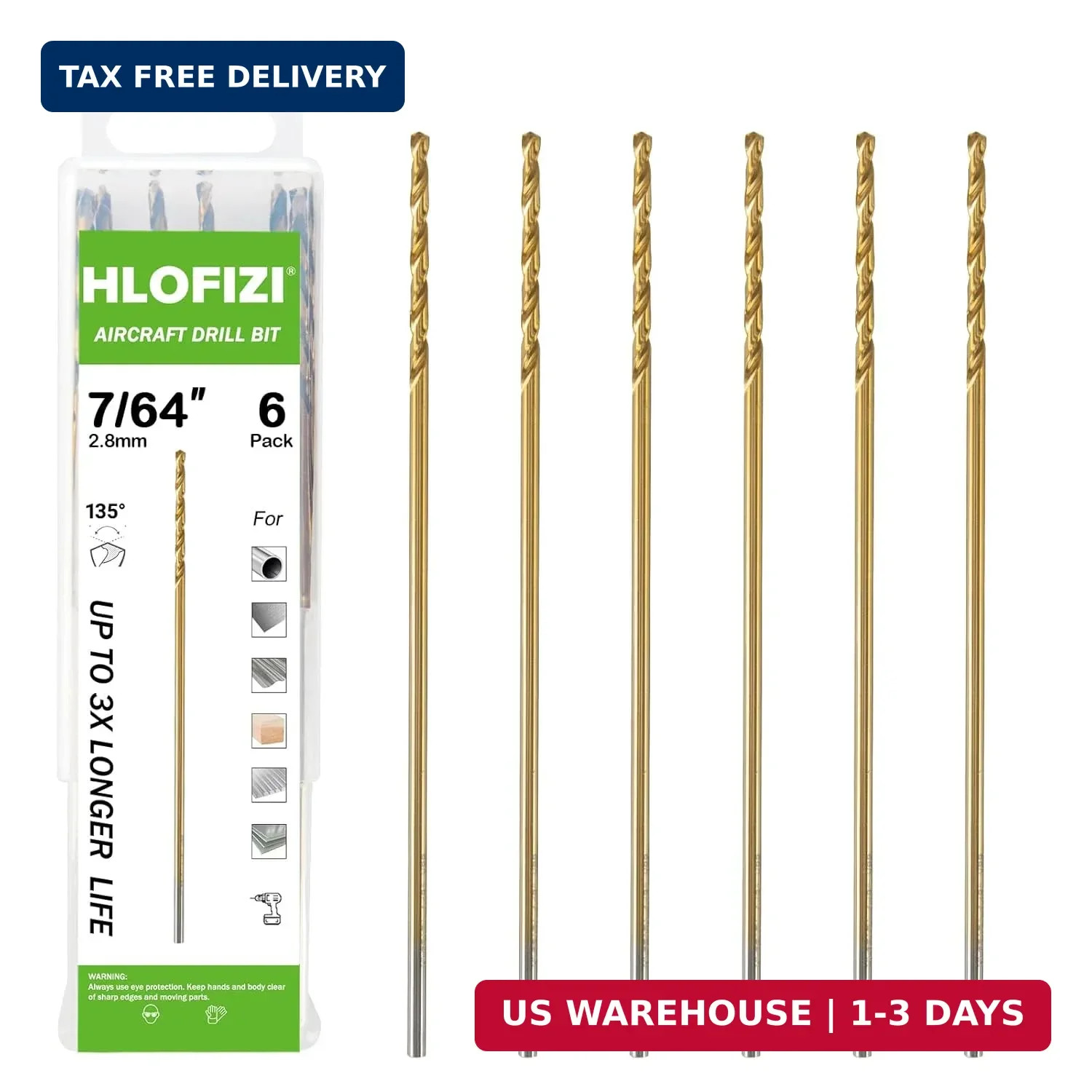 7/64 x 6 Inch Extra Long Drill Bits (6 Pack), Aircraft Drill Bit Titanium M2 Hig