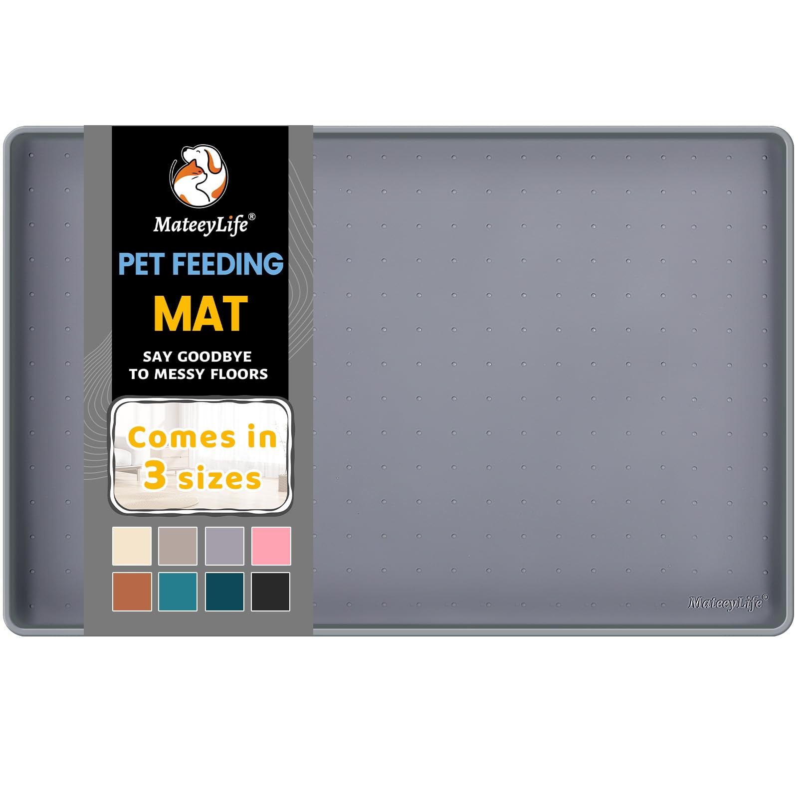 MateeyLife Silicone Cat & Dog Food Mat for Floors Waterproof, Anti-Slip Dog B...