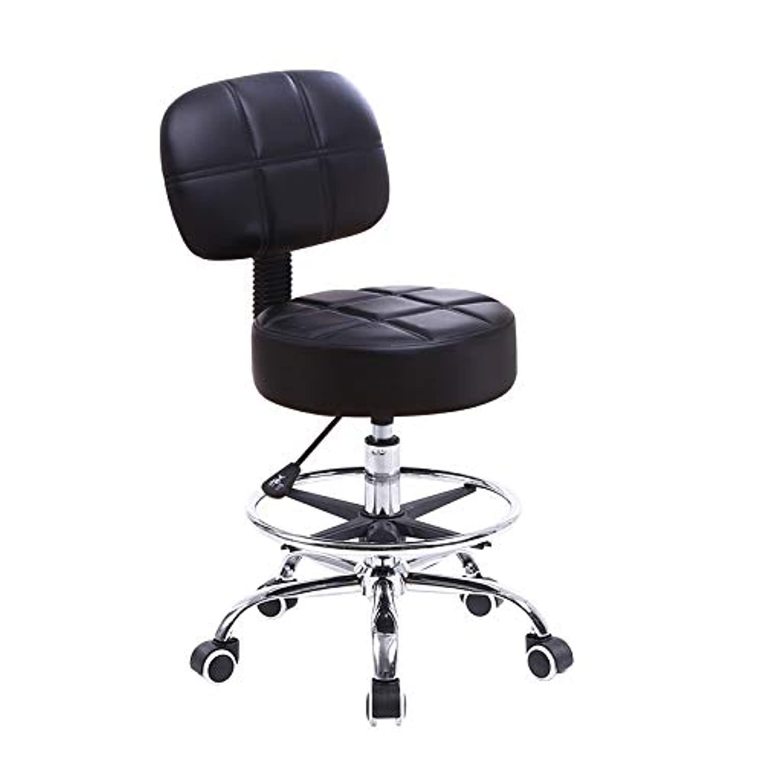 KKTONER Swivel Round Rolling Stool PU Leather with Adjustable Foot Rest Heigh...