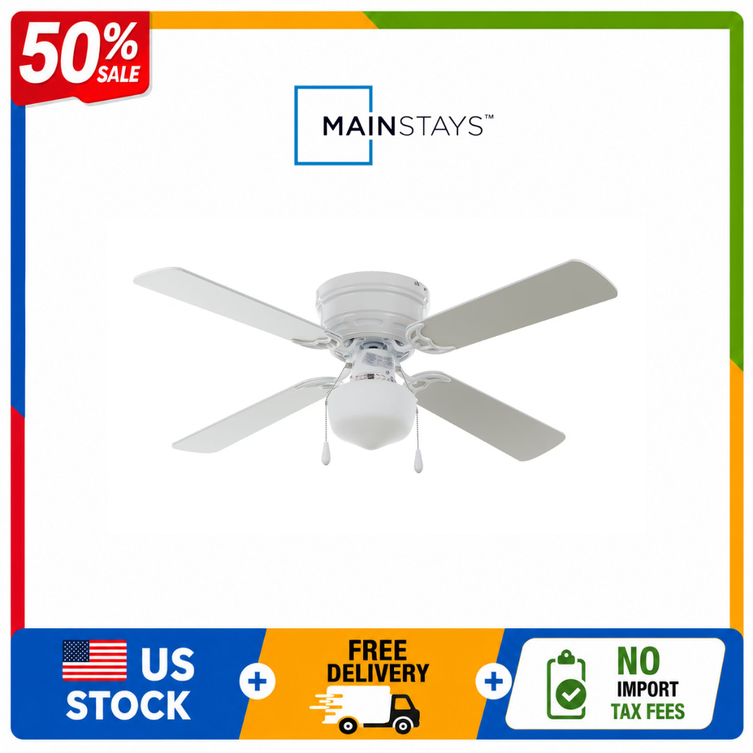 Mainstays 42 Inch Hugger Ceiling Fan with Light, White, Reverse Airflow
