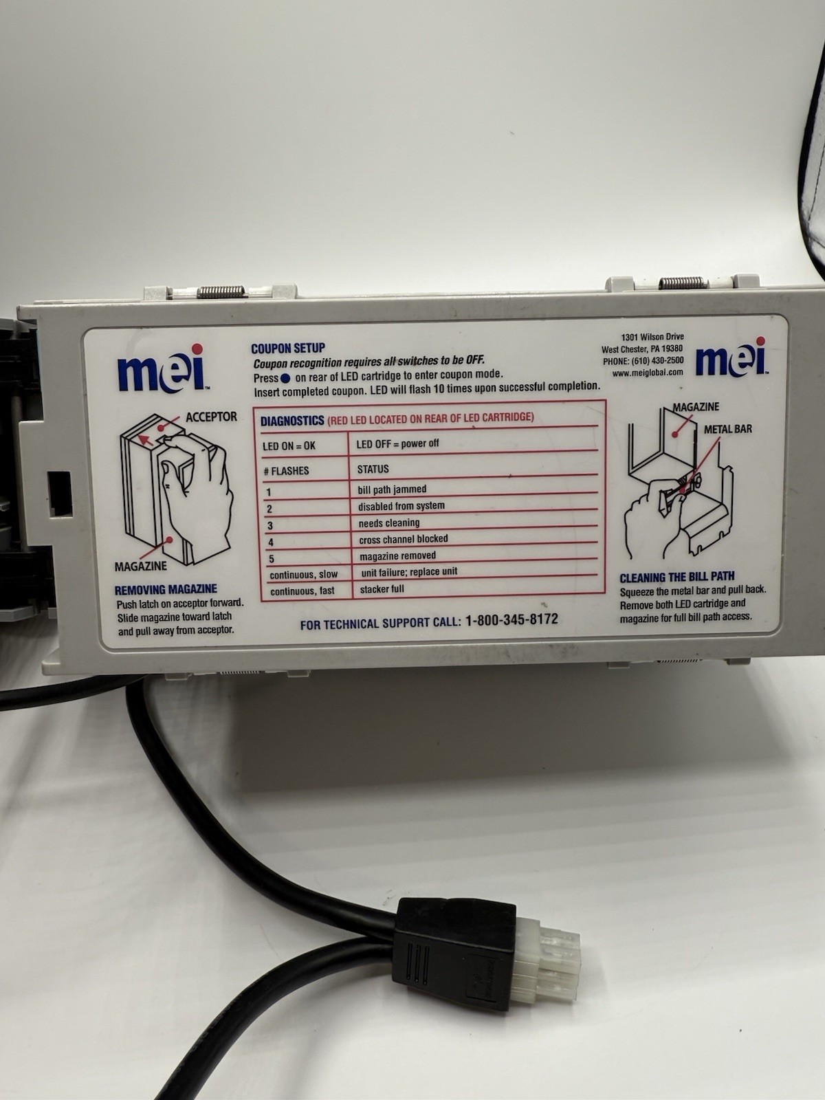 MEI Series 2000 Bill Acceptor. Not Tested
