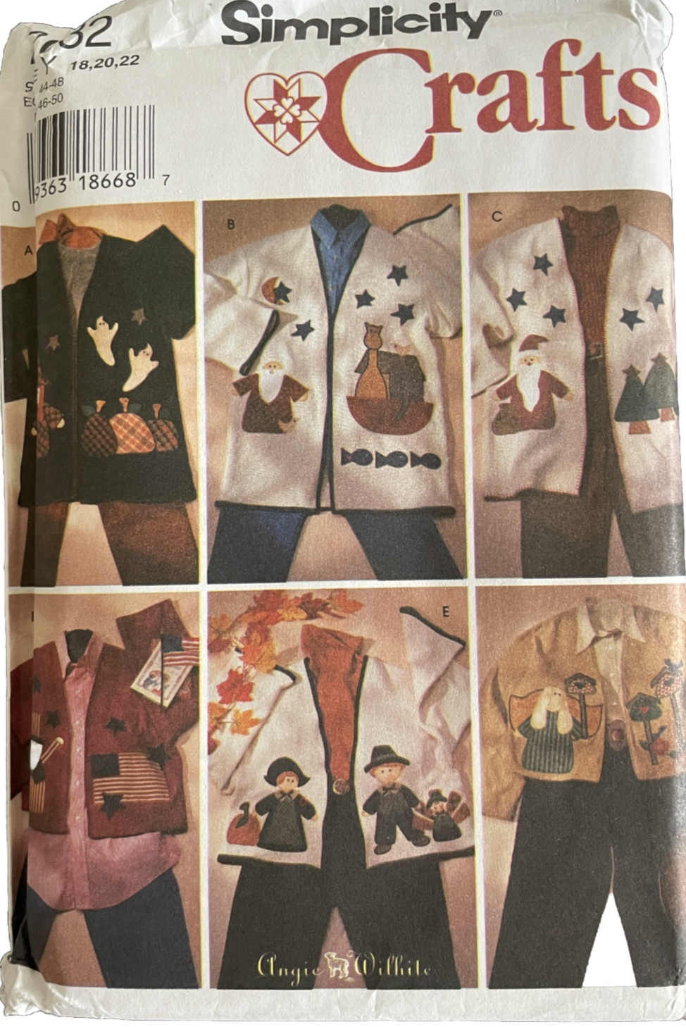 7032 Simplicity Wearable Art CRAFTS Jacket Sz 18 20 22 Applique Transfers