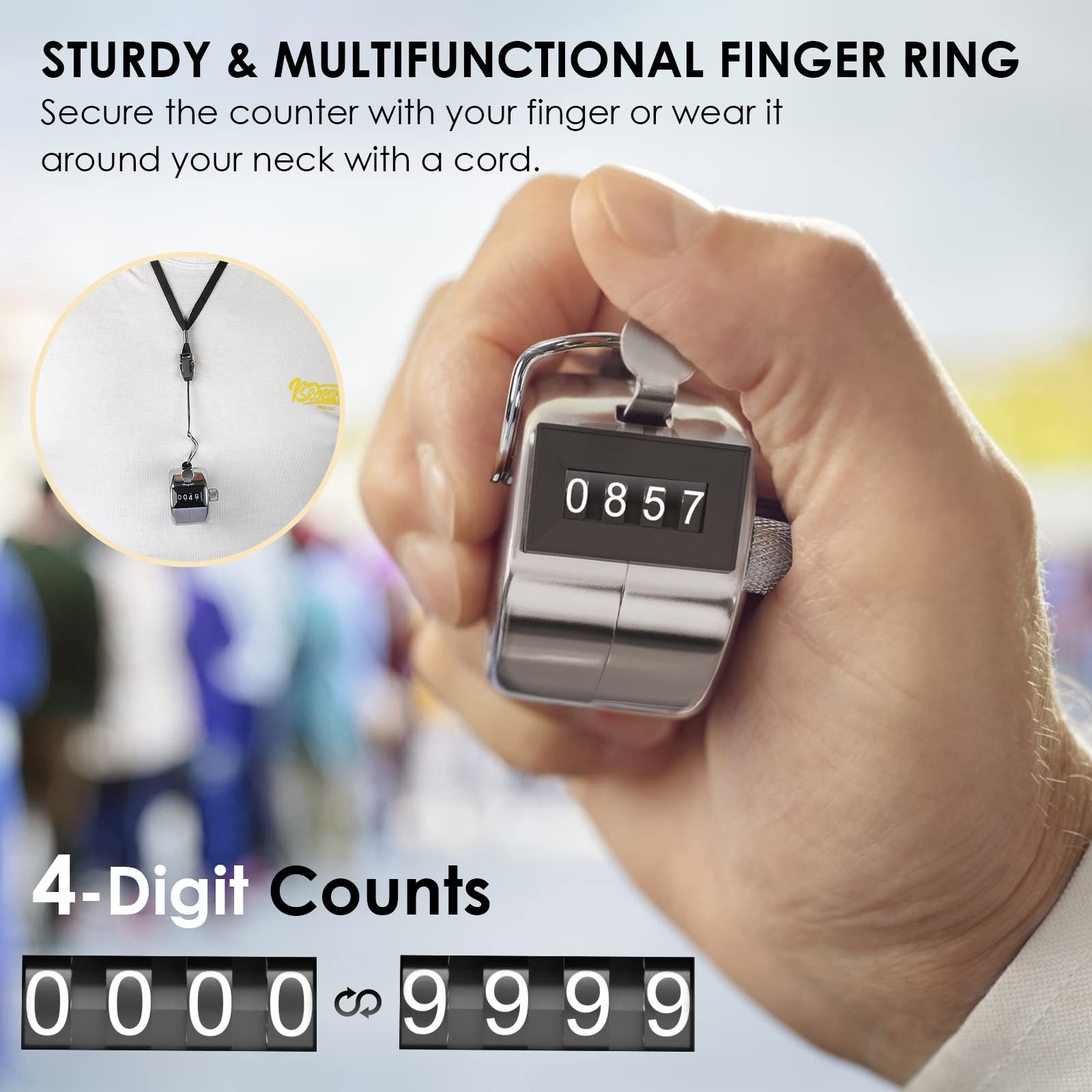 Metal Handheld Tally Counter, 4Digit Mechanical Clicker, 3Pack