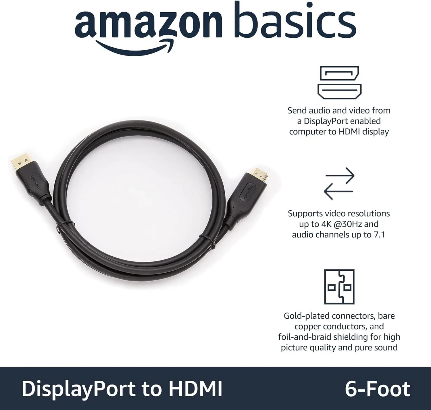 NEW 100 Pack 6ft (1.8M) 4K Amazon Basics DisplayPort to HDMI Cable Black BULK