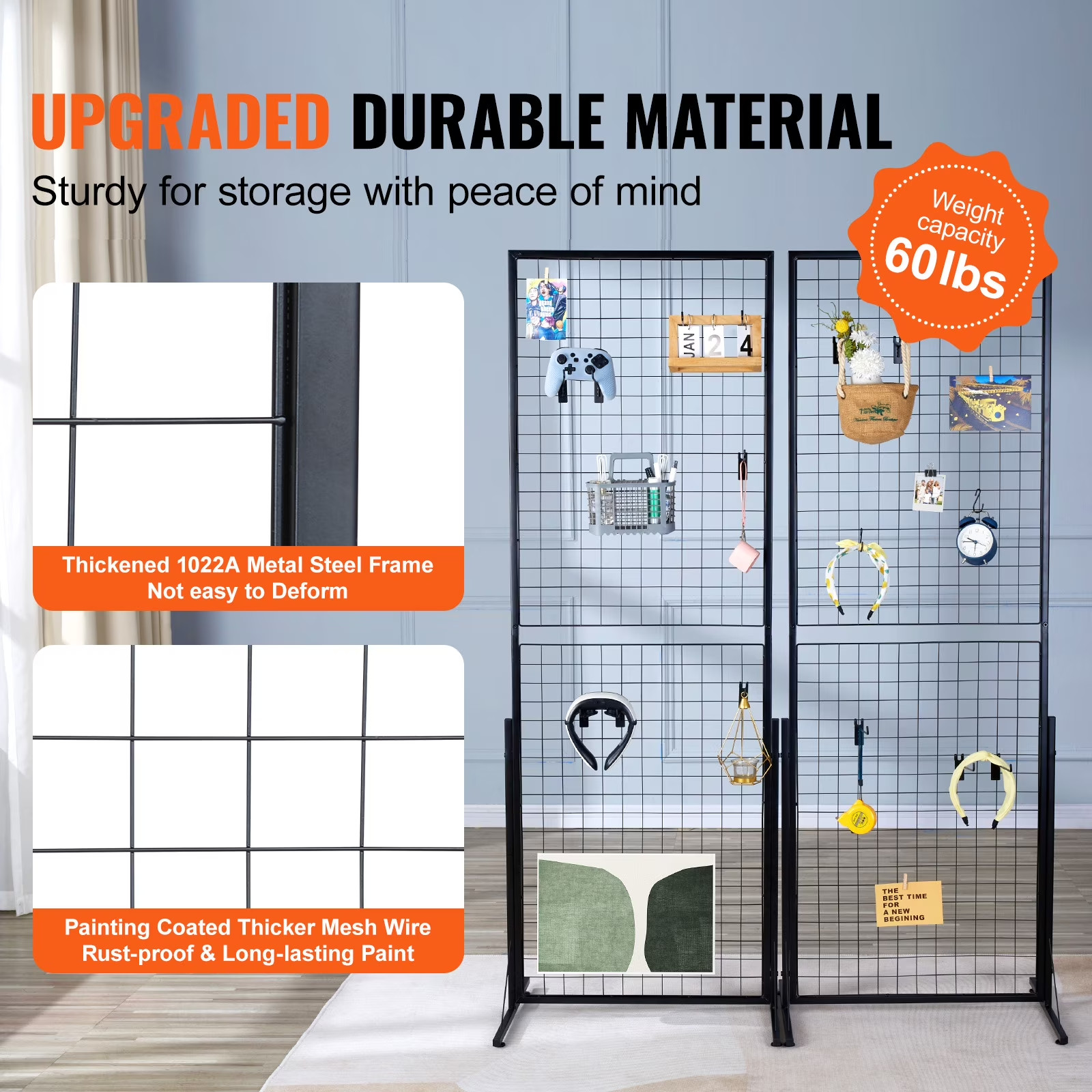 24" x 67" Dual Grid Wall Panels Set, Includes 2 Wire Display Racks with Stable T