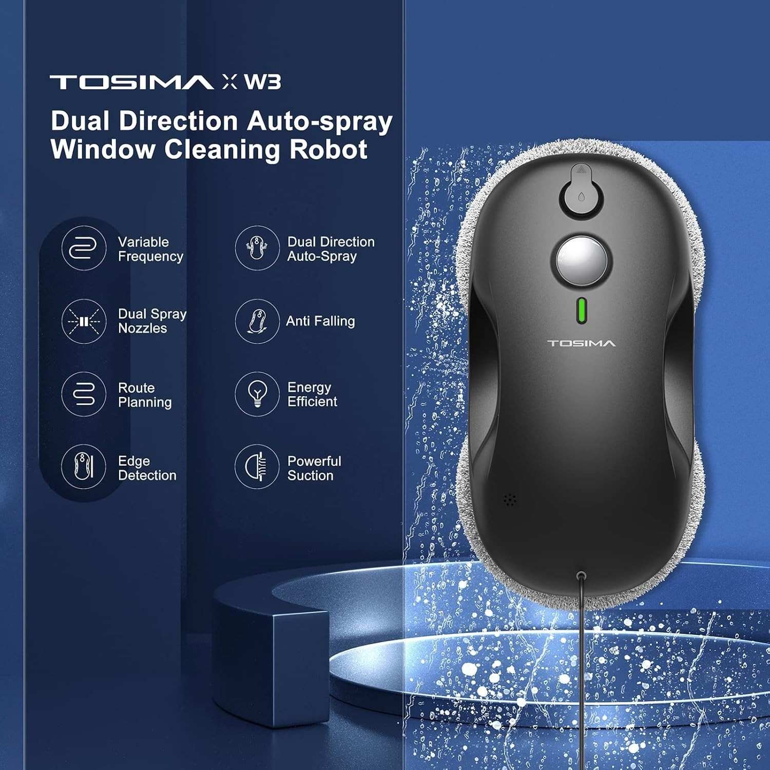 Tosima W3 Window Cleaning Robot Dual Direction Auto-Spray Smart Navigation Safe