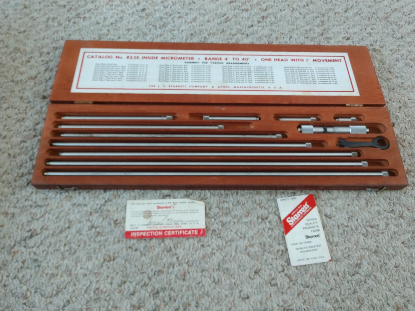 Nice Starrett Inside Micrometer Model 823E Range 4-40" Machinist Tools w. Case
